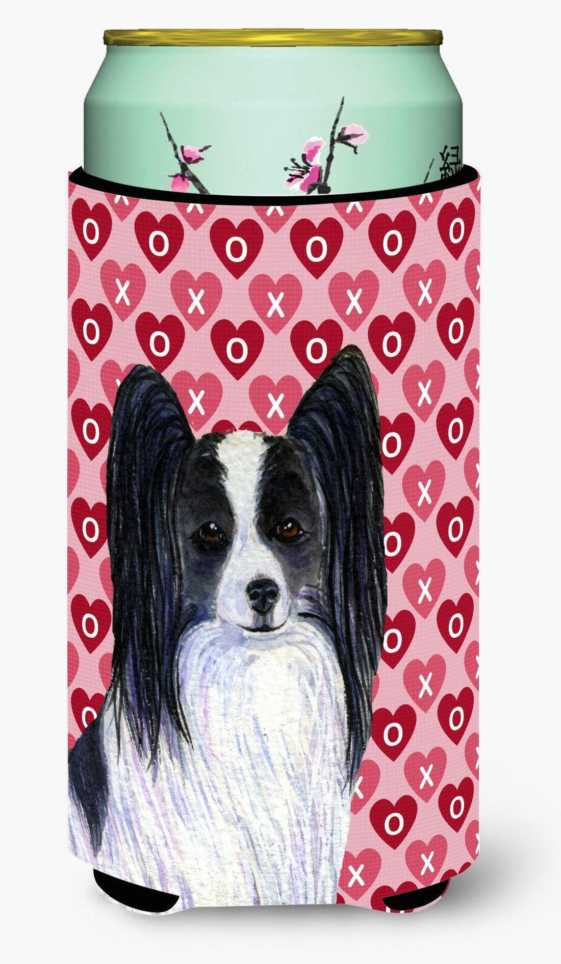 Papillon Hearts Love and Valentine's Day Portrait  Tall Boy Beverage Insulator Beverage Insulator Hugger by Caroline's Treasures