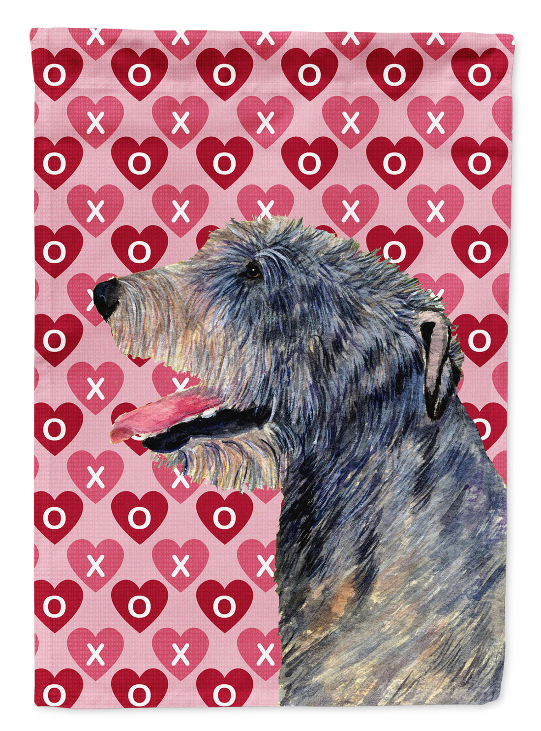 Irish Wolfhound Hearts Love and Valentine's Day Portrait Flag Garden Size.