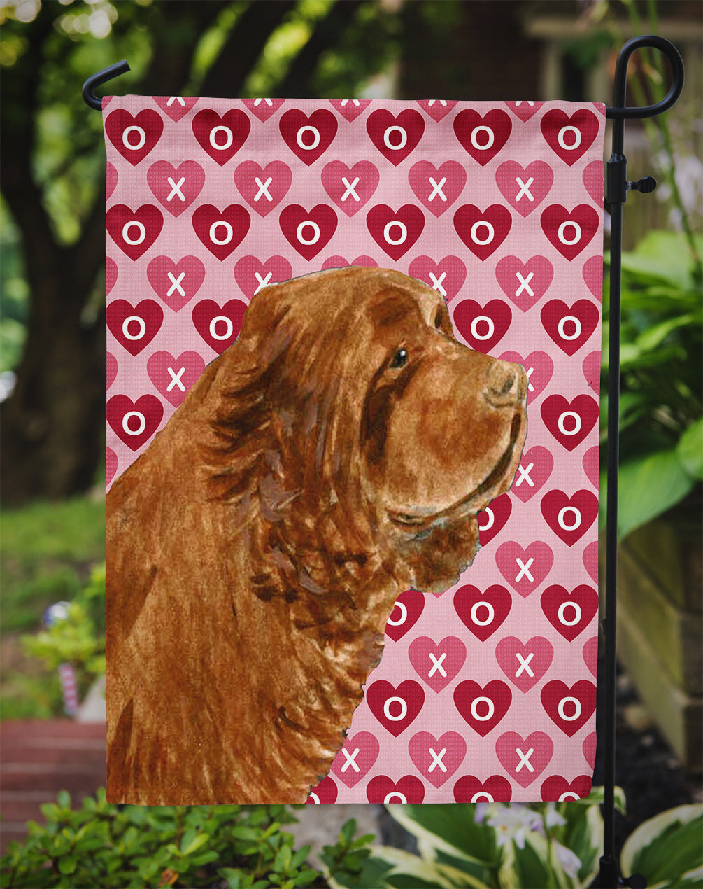 Sussex Spaniel Hearts Love Valentine's Day Flag Garden Size.