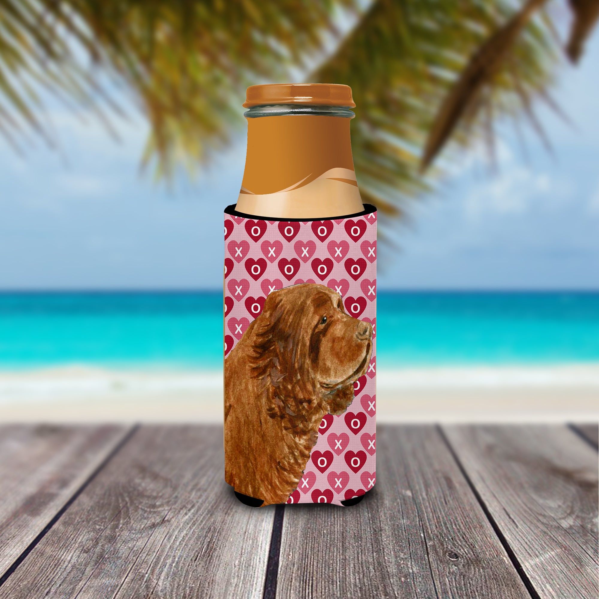 Sussex Spaniel Hearts Love Valentine's Day Ultra Beverage Insulators for slim cans SS4510MUK.