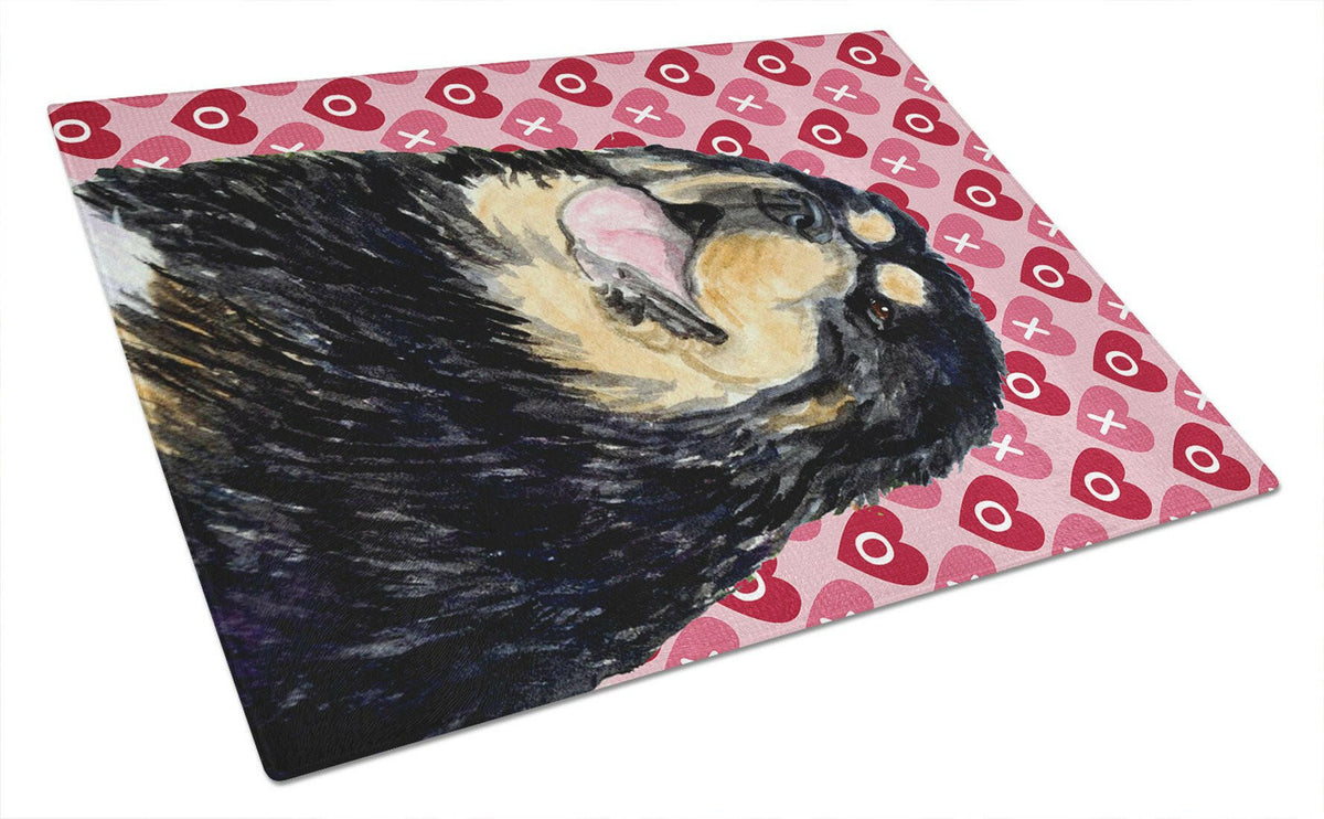 Tibetan Mastiff Hearts Love and Valentine&#39;s Day Glass Cutting Board Large by Caroline&#39;s Treasures