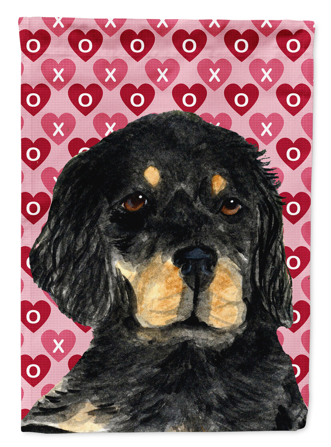 Gordon Setter Hearts Love and Valentine's Day Portrait Flag Garden Size.