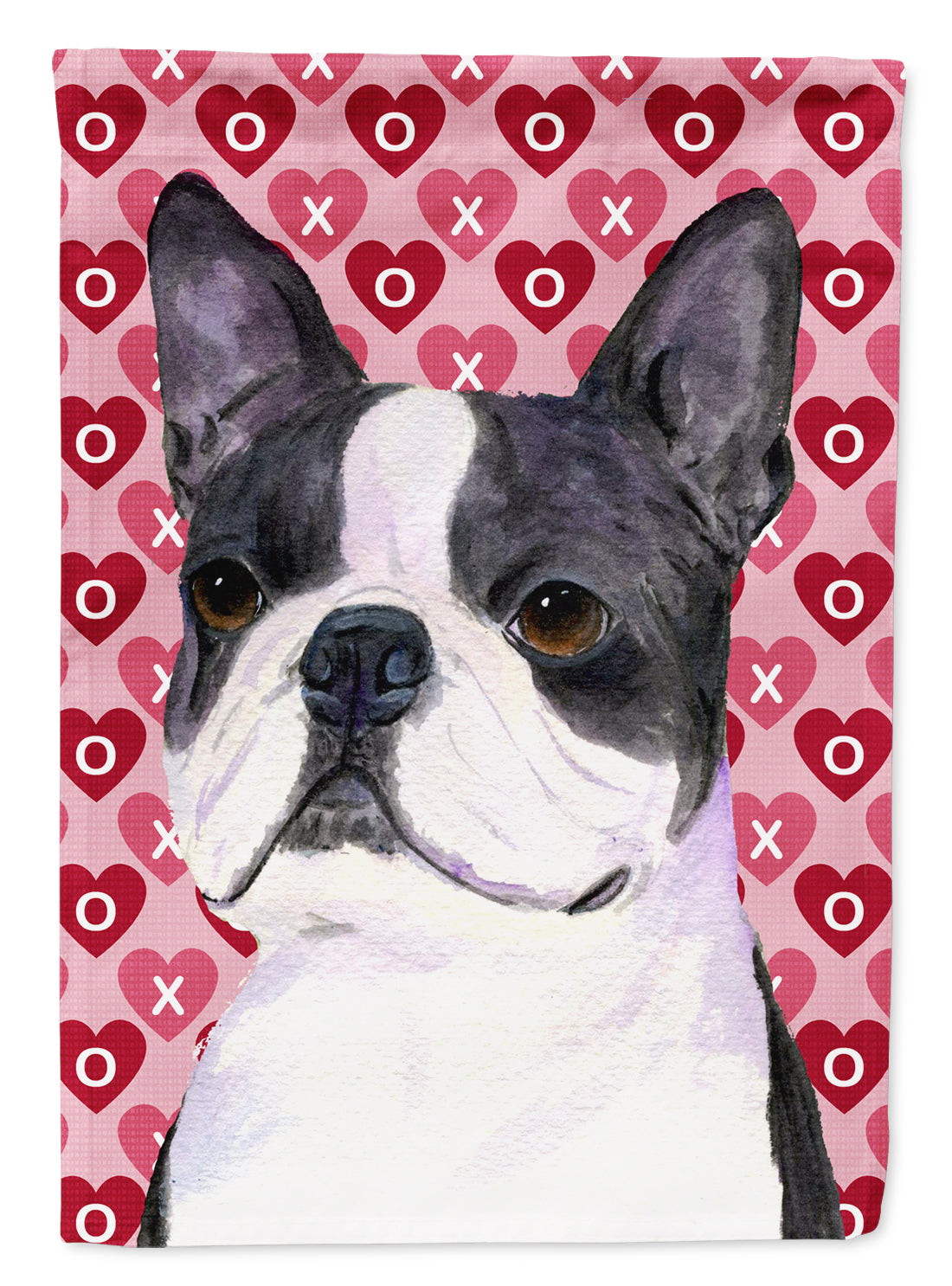 Boston Terrier Hearts Love Valentine's Day Flag Garden Size.