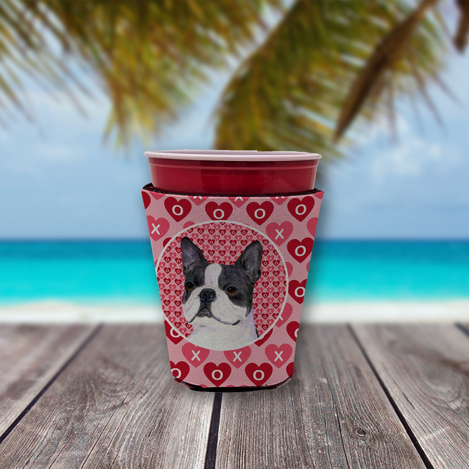 Boston Terrier  Red Cup Beverage Insulator Hugger  the-store.com.