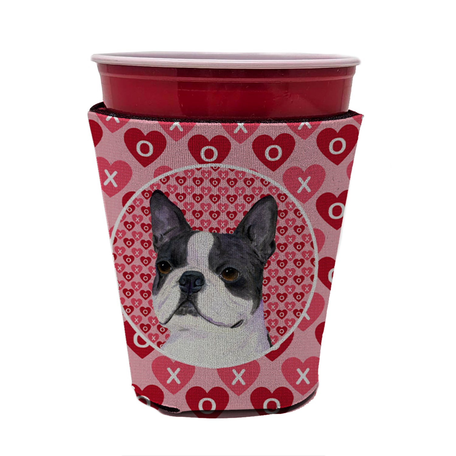 Boston Terrier  Red Cup Beverage Insulator Hugger  the-store.com.