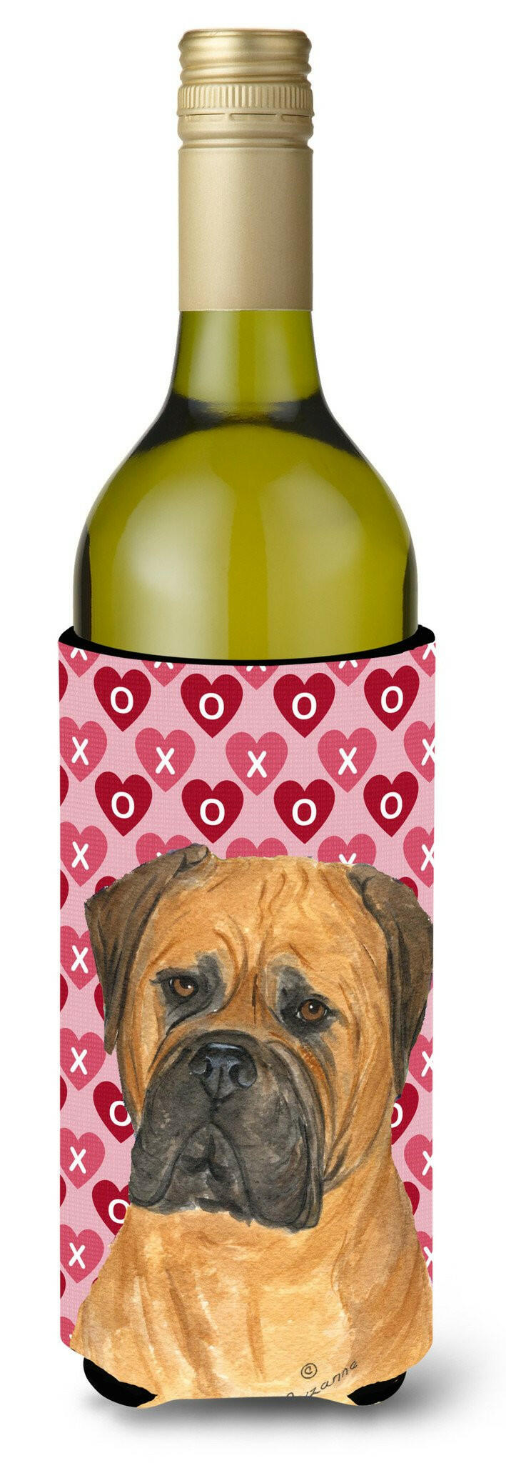 Bullmastiff Hearts Love and Valentine's Day Portrait Wine Bottle Beverage Insulator Beverage Insulator Hugger by Caroline's Treasures