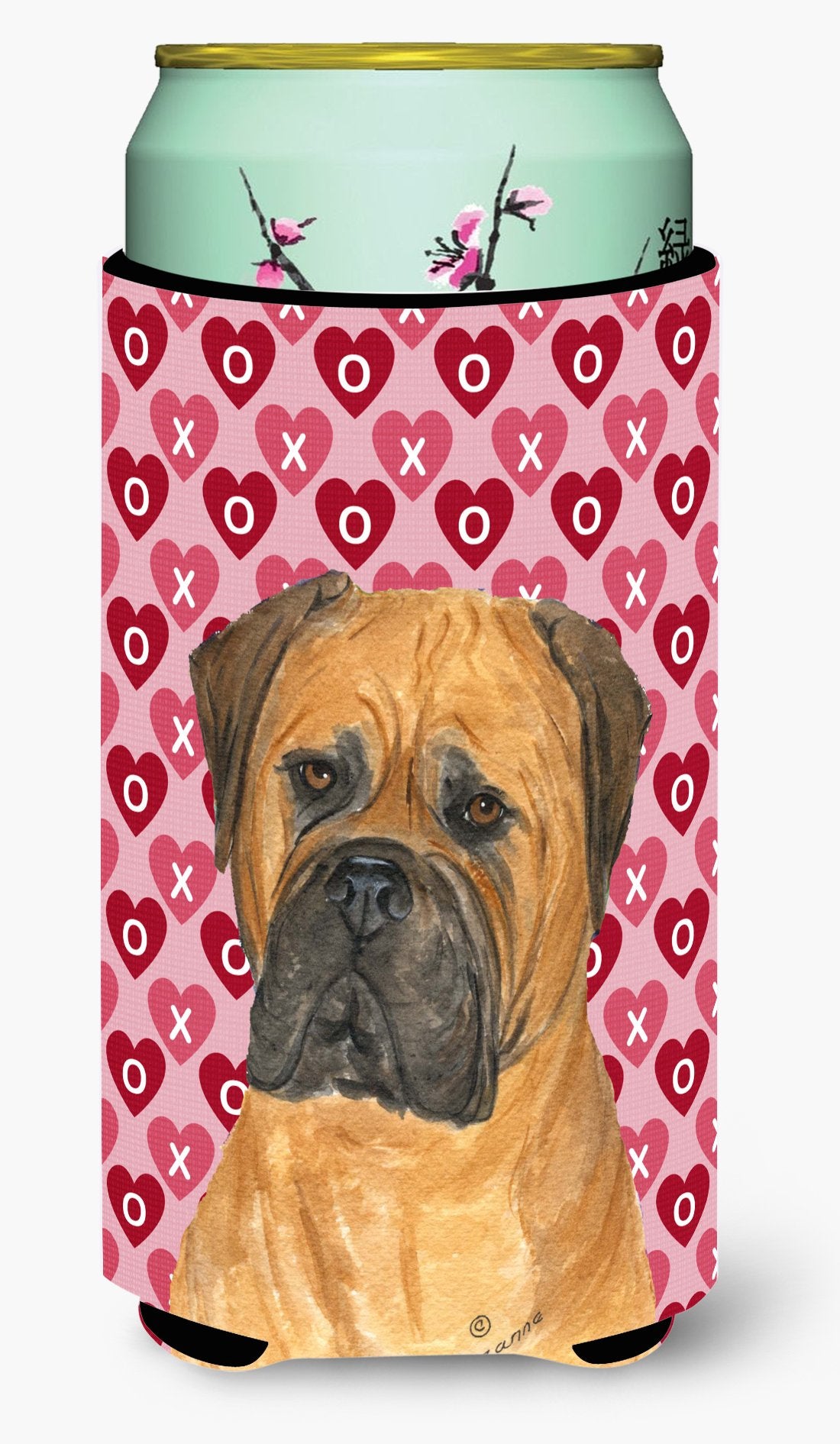 Bullmastiff Hearts Love and Valentine's Day Portrait Tall Boy Beverage Insulator Beverage Insulator Hugger by Caroline's Treasures