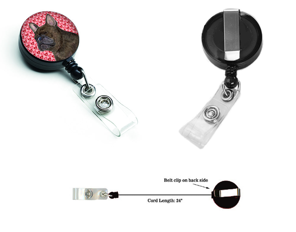 French Bulldog Love Retractable Badge Reel or ID Holder with Clip.