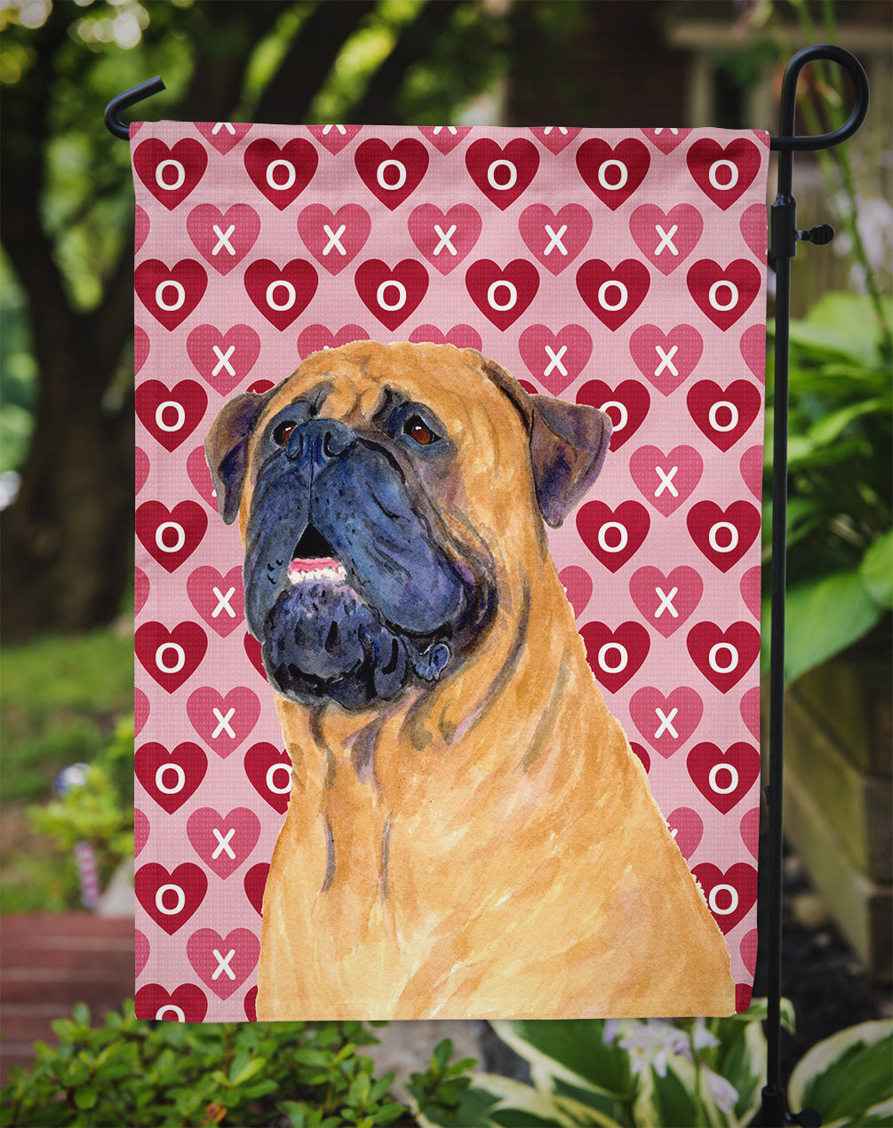 Mastiff Hearts Love and Valentine's Day Portrait Flag Garden Size.