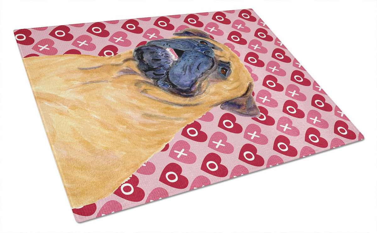 Mastiff Hearts Love and Valentine&#39;s Day Portrait Glass Cutting Board Large by Caroline&#39;s Treasures