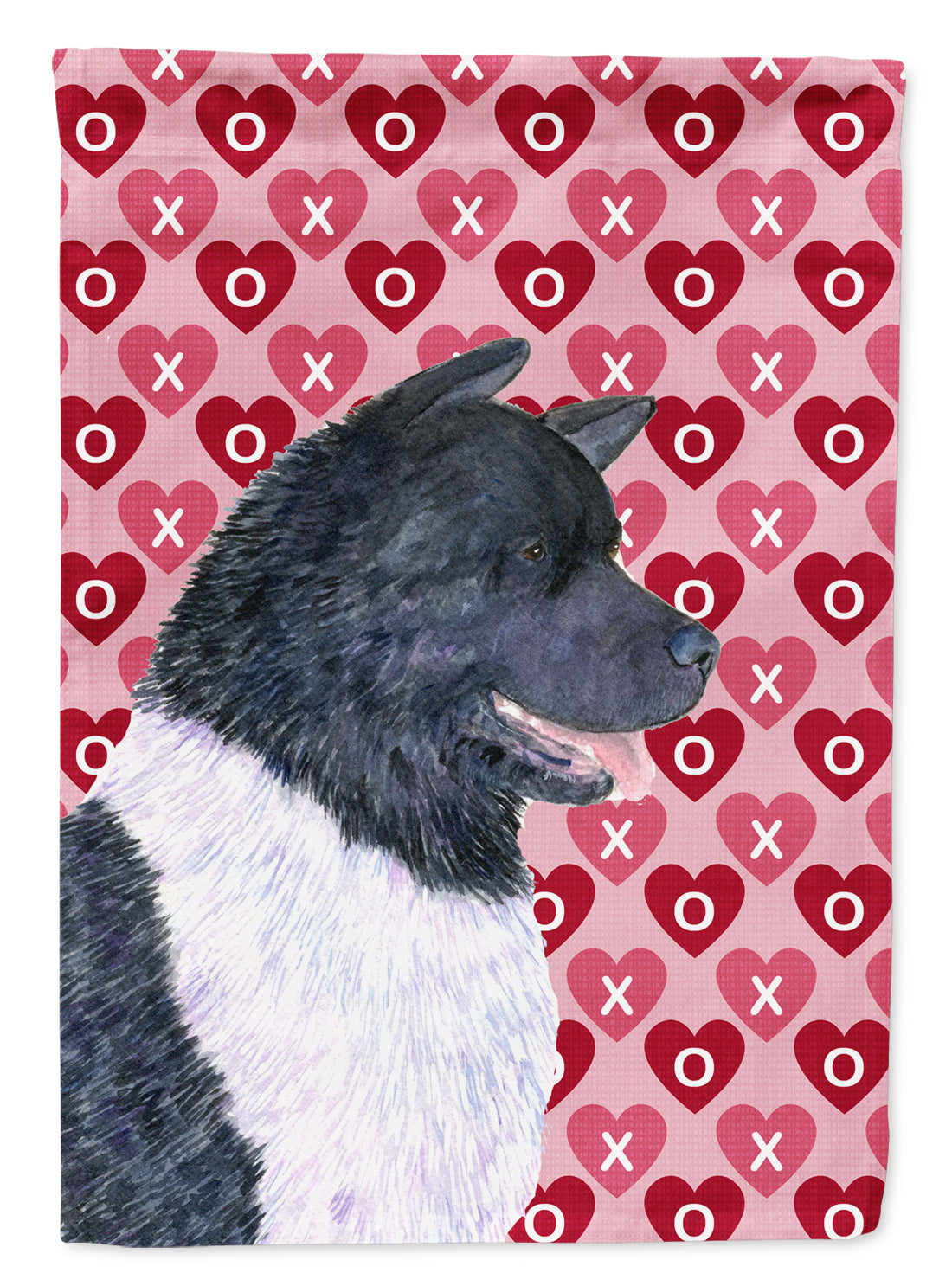 Akita Hearts Love and Valentine's Day Portrait Flag Garden Size.