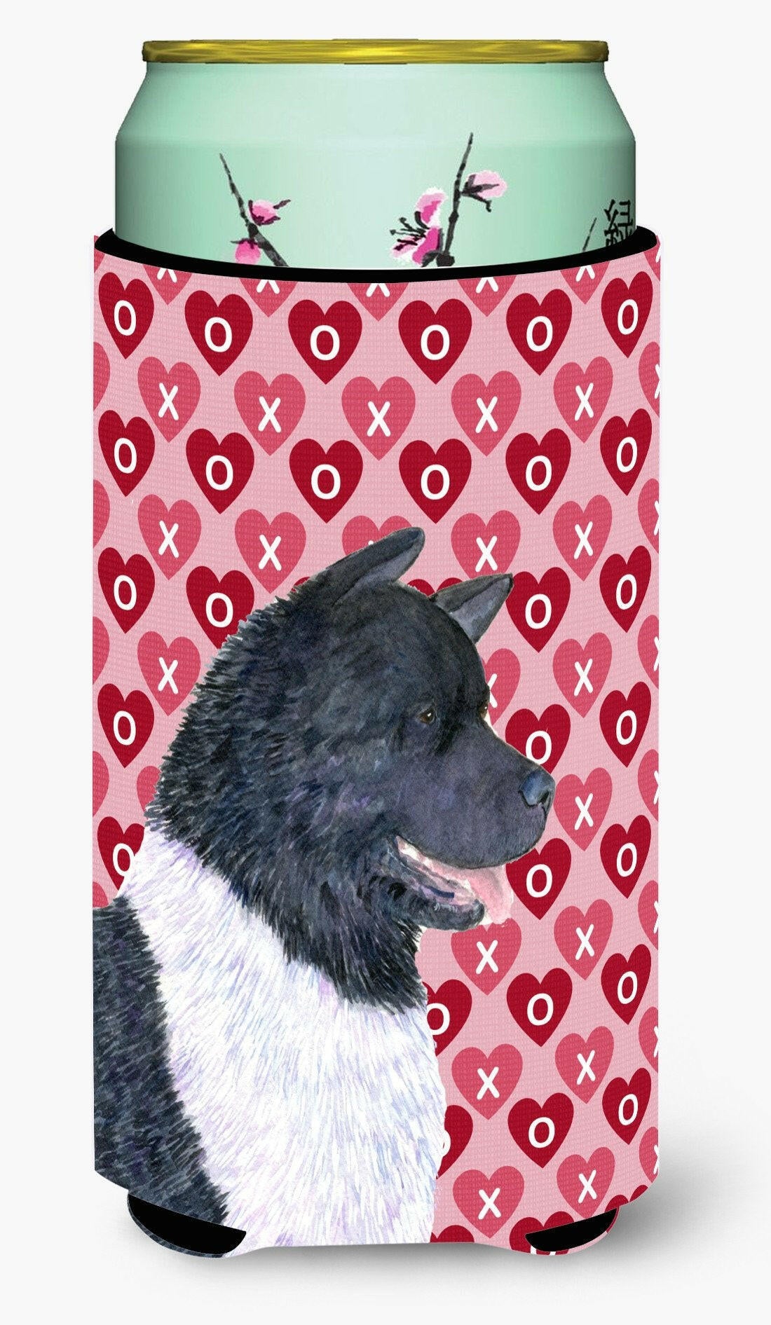 Akita Hearts Love and Valentine's Day Portrait  Tall Boy Beverage Insulator Beverage Insulator Hugger by Caroline's Treasures