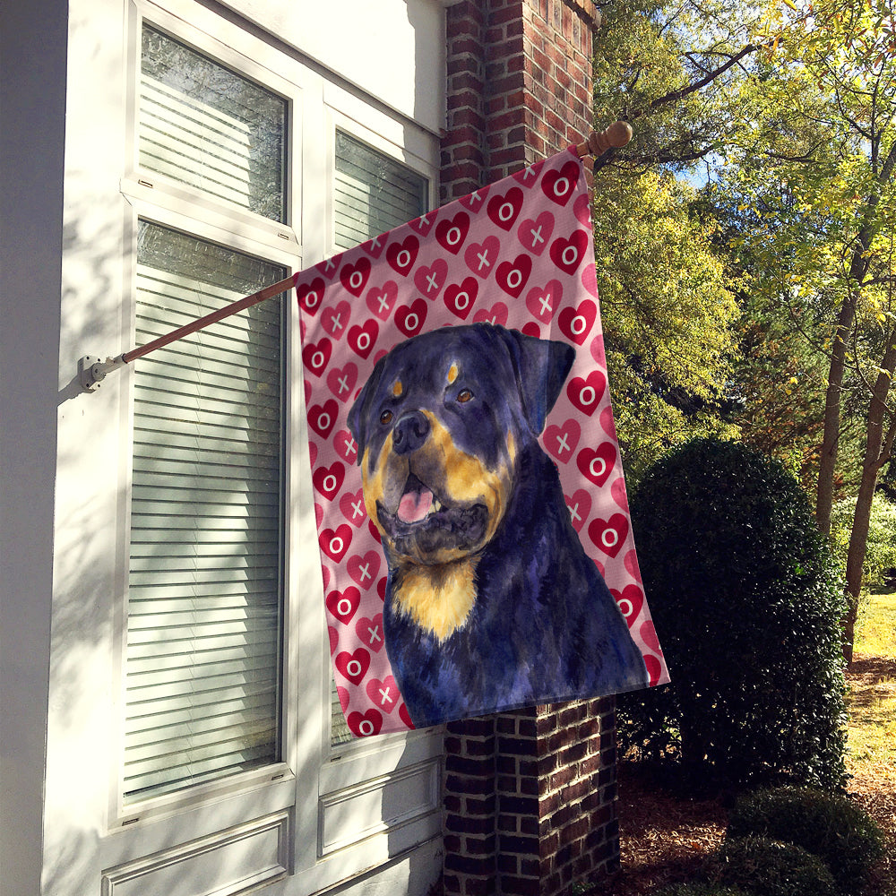 Rottweiler Hearts Love and Valentine's Day Portrait Flag Canvas House Size  the-store.com.