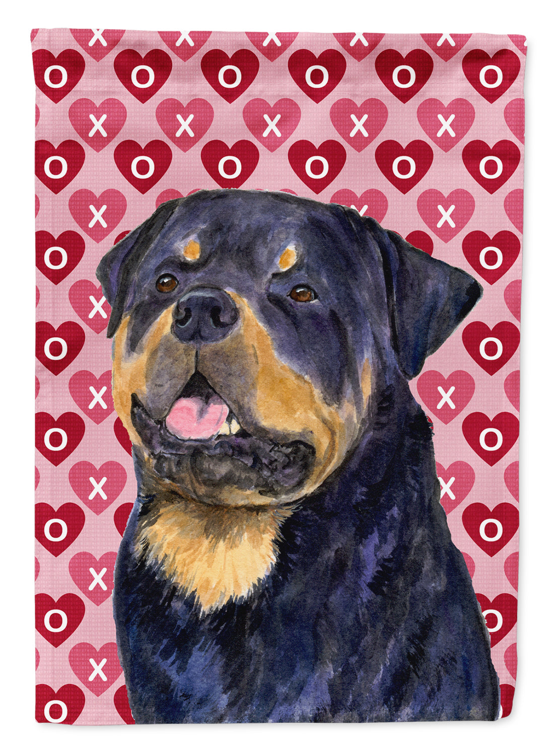 Rottweiler Hearts Love and Valentine's Day Portrait Flag Canvas House Size  the-store.com.