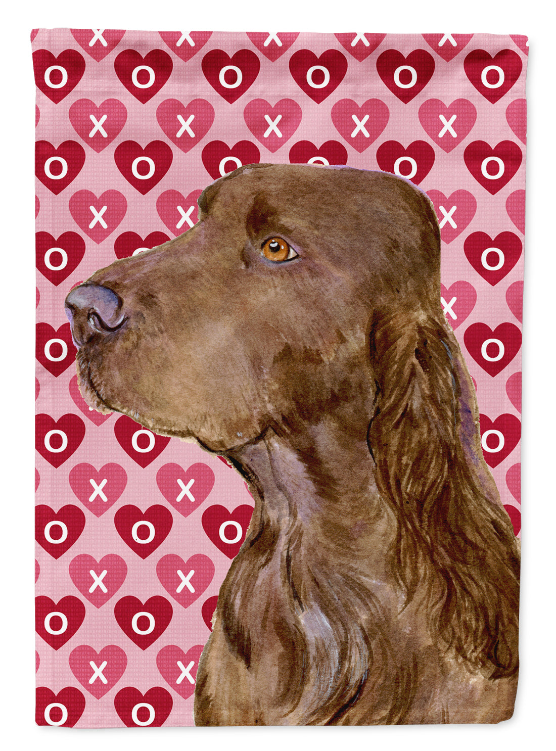 Field Spaniel Hearts Love and Valentine's Day Portrait Flag Garden Size.