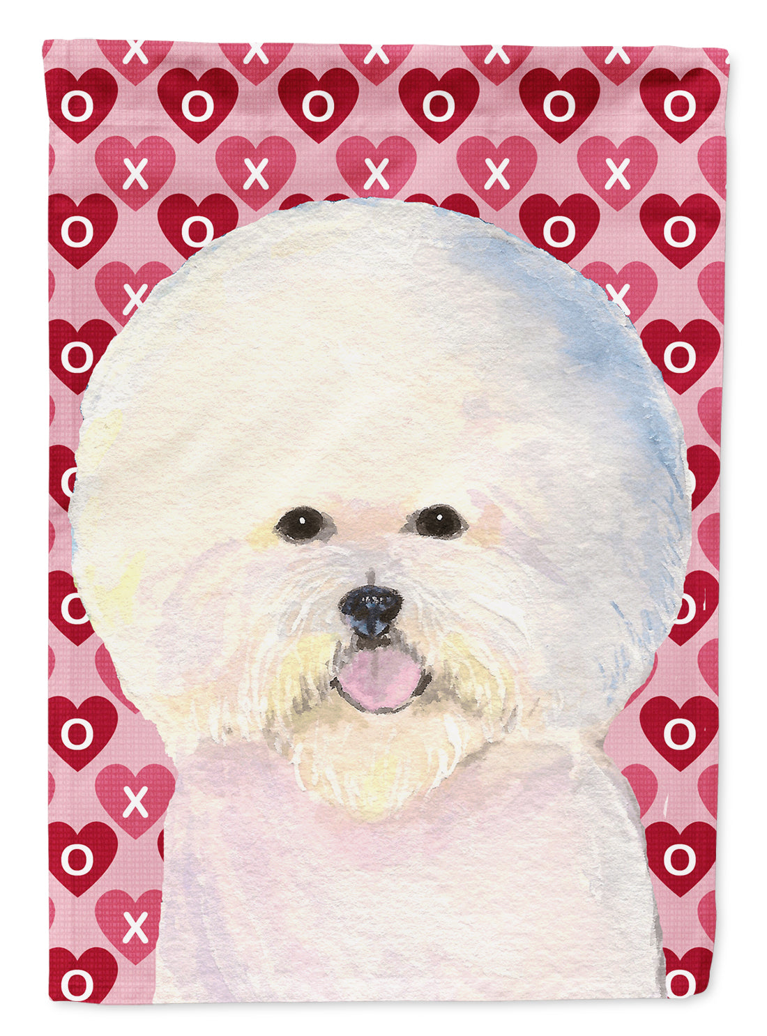 Bichon Frise Hearts Love and Valentine's Day Portrait Flag Canvas House Size  the-store.com.