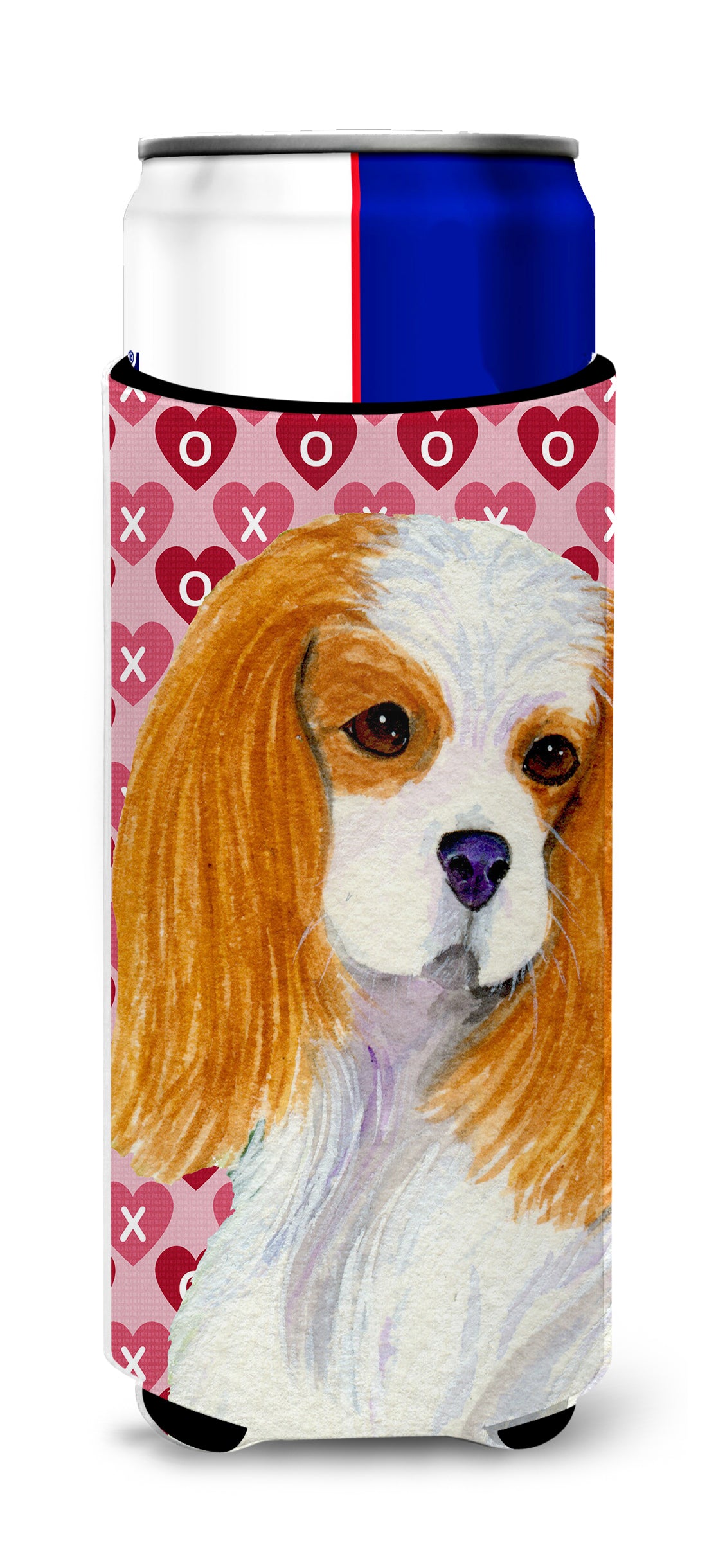 Cavalier Spaniel Hearts Love and Valentine&#39;s Day Portrait Ultra Beverage Insulators for slim cans SS4527MUK.