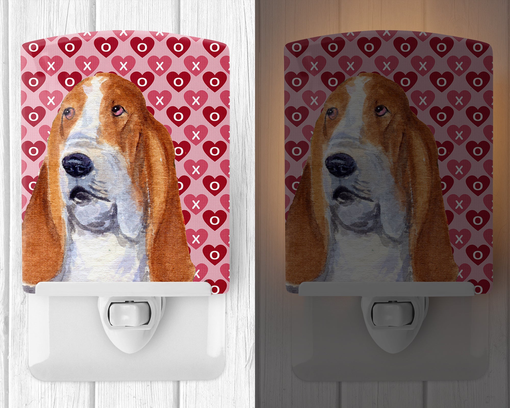 Basset Hound Hearts Love and Valentine's Day Portrait Ceramic Night Light SS4528CNL - the-store.com