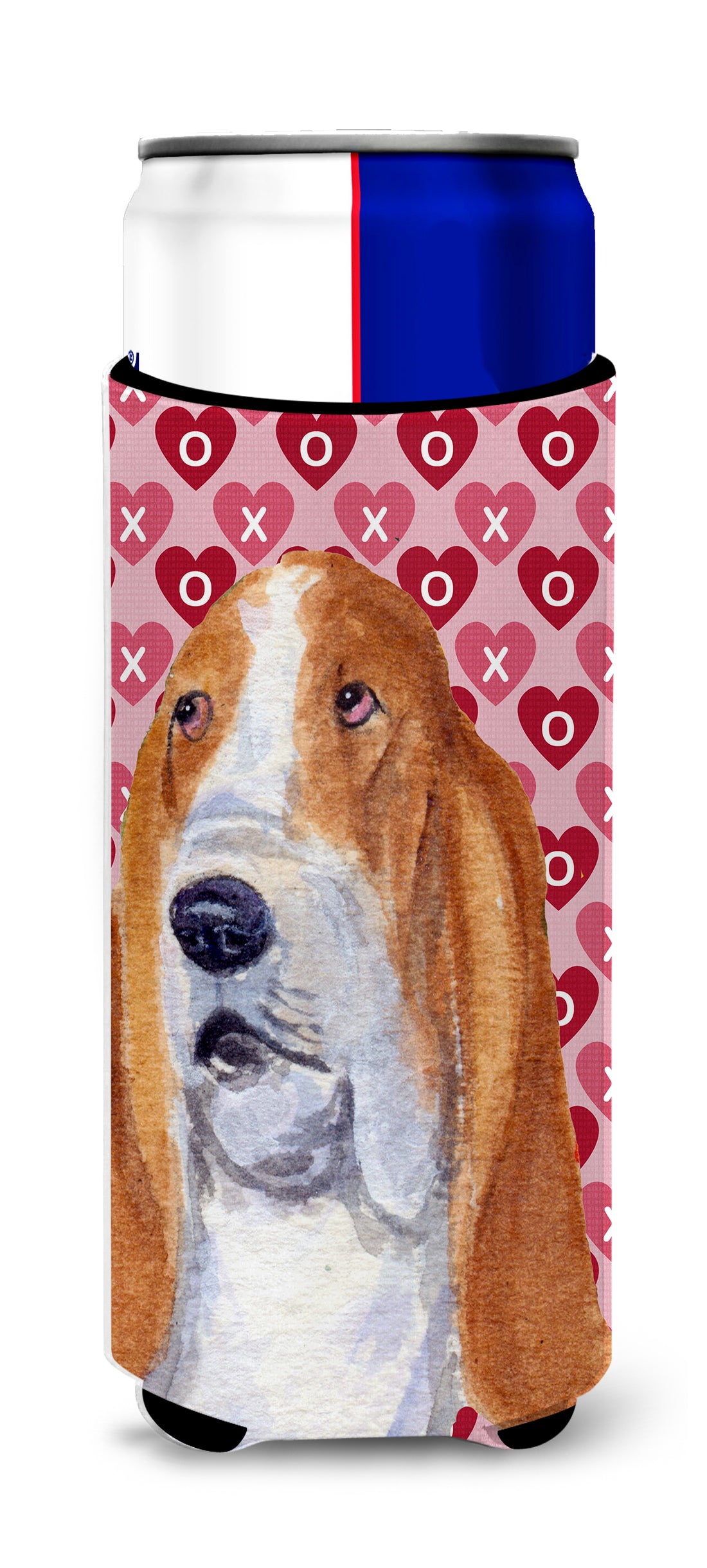 Basset Hound Hearts Love and Valentine's Day Portrait Ultra Beverage Insulators for slim cans SS4528MUK.