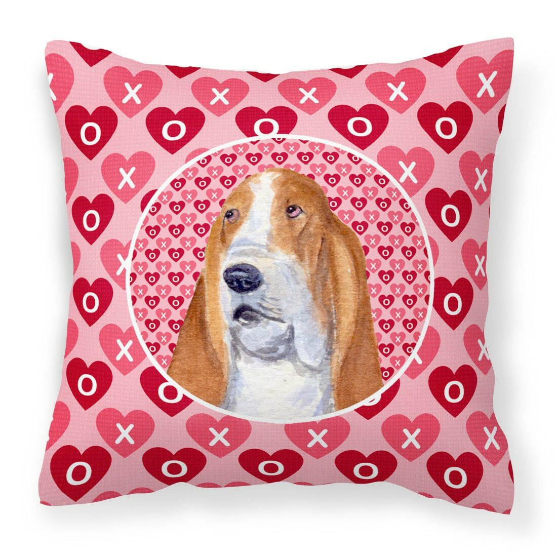 Basset Hound Hearts Love and Valentine&#39;s Day Portrait Fabric Decorative Pillow SS4528PW1414 by Caroline&#39;s Treasures