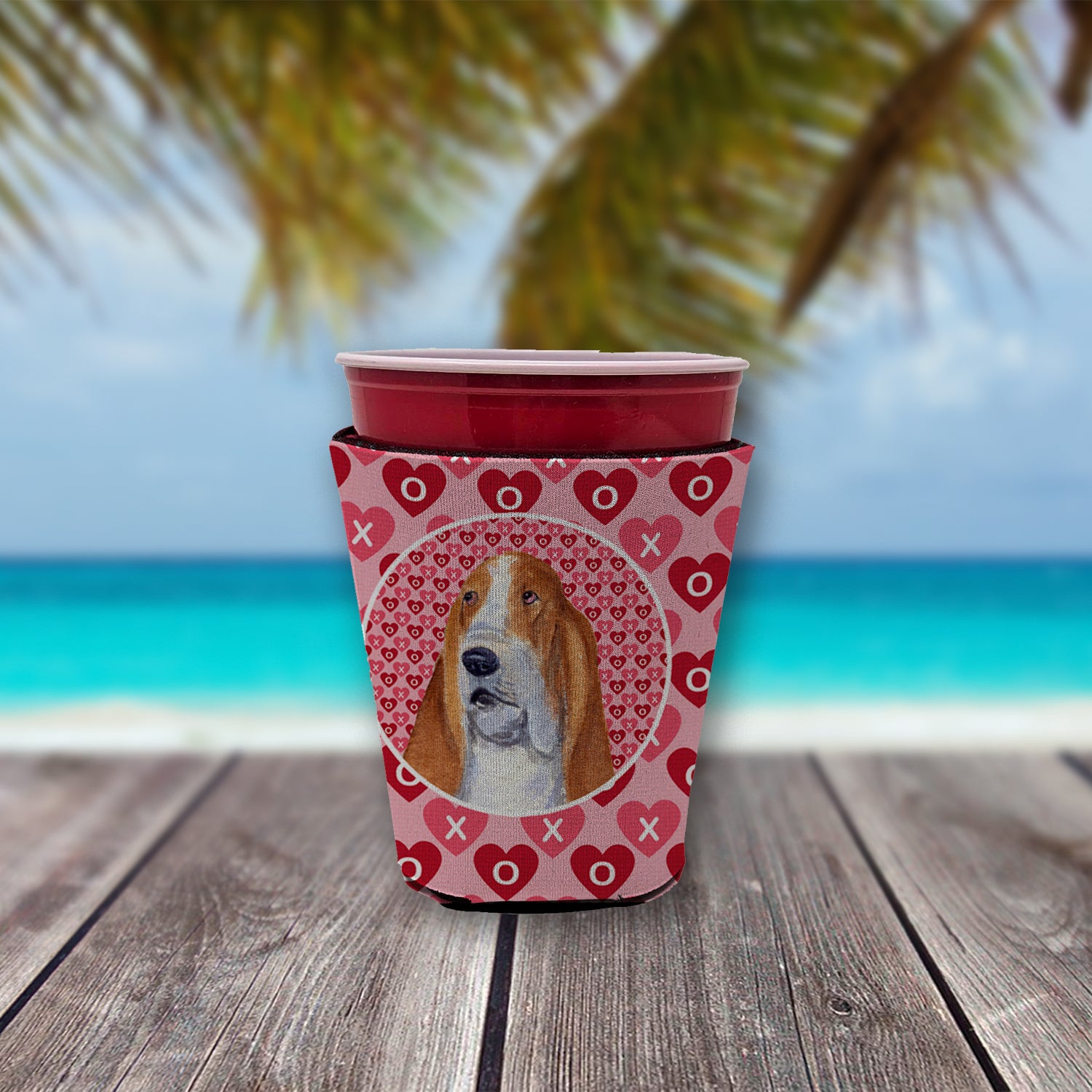 Basset Hound  Red Cup Beverage Insulator Hugger  the-store.com.