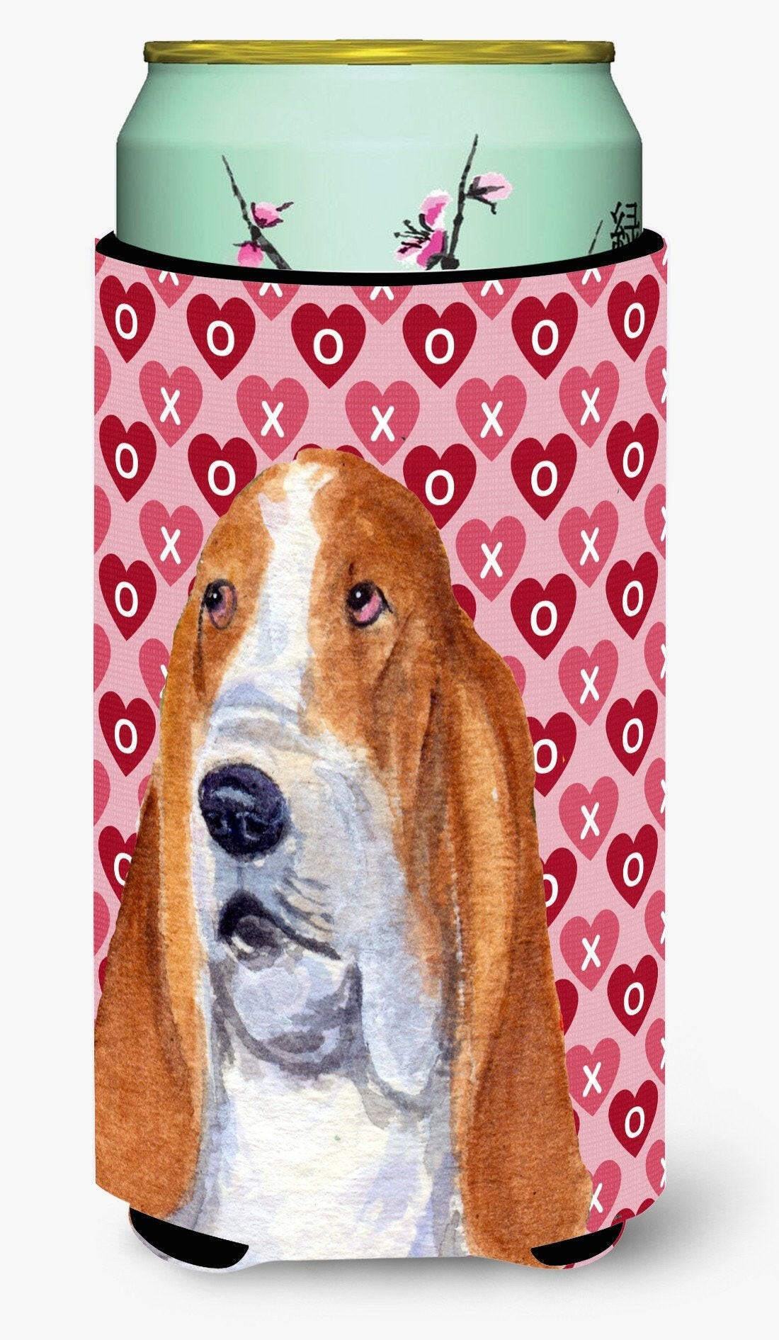 Basset Hound Hearts Love and Valentine&#39;s Day Portrait  Tall Boy Beverage Insulator Beverage Insulator Hugger by Caroline&#39;s Treasures