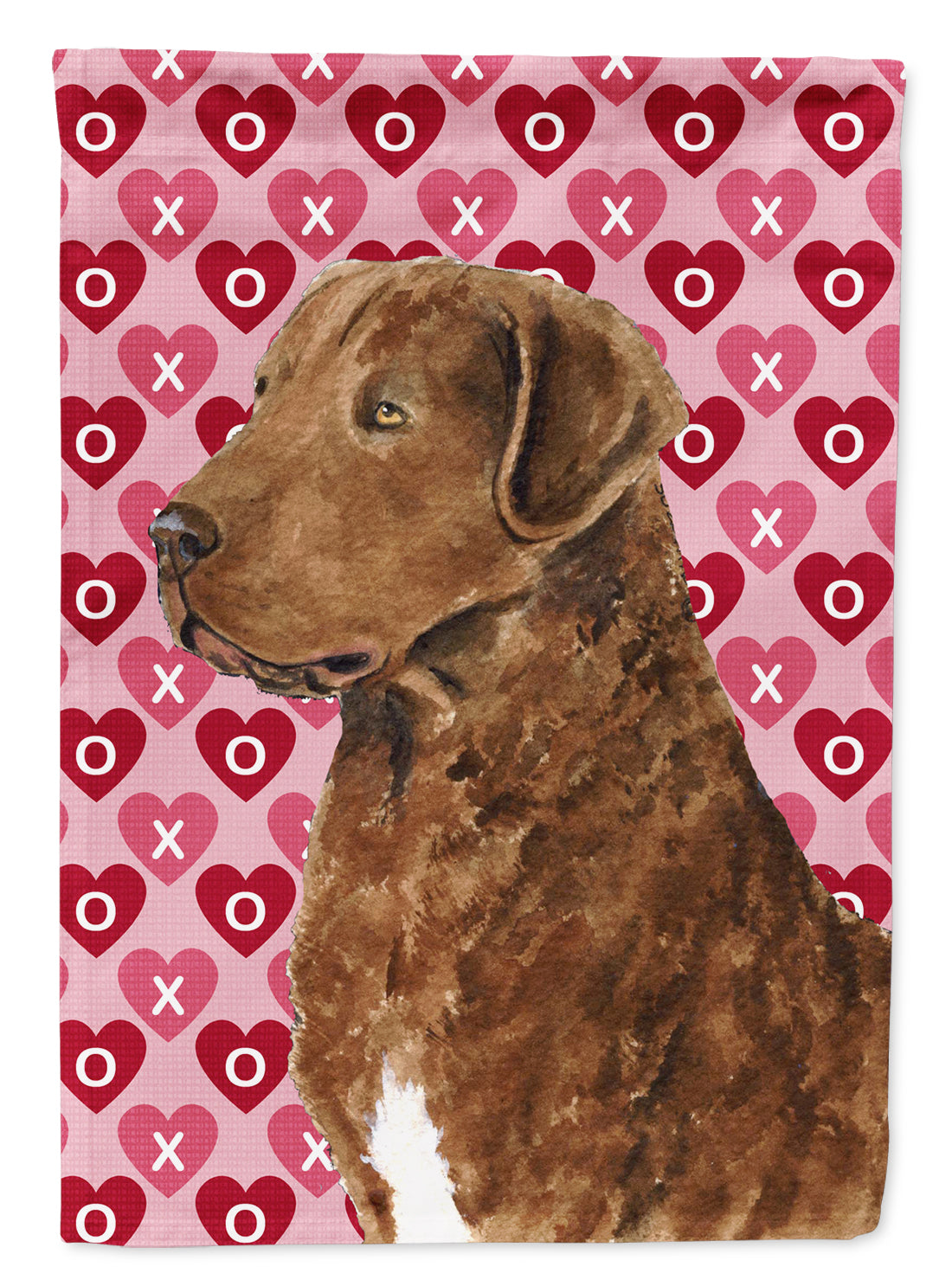 Chesapeake Bay Retriever Hearts Love and Valentine's Day  Flag Garden Size.