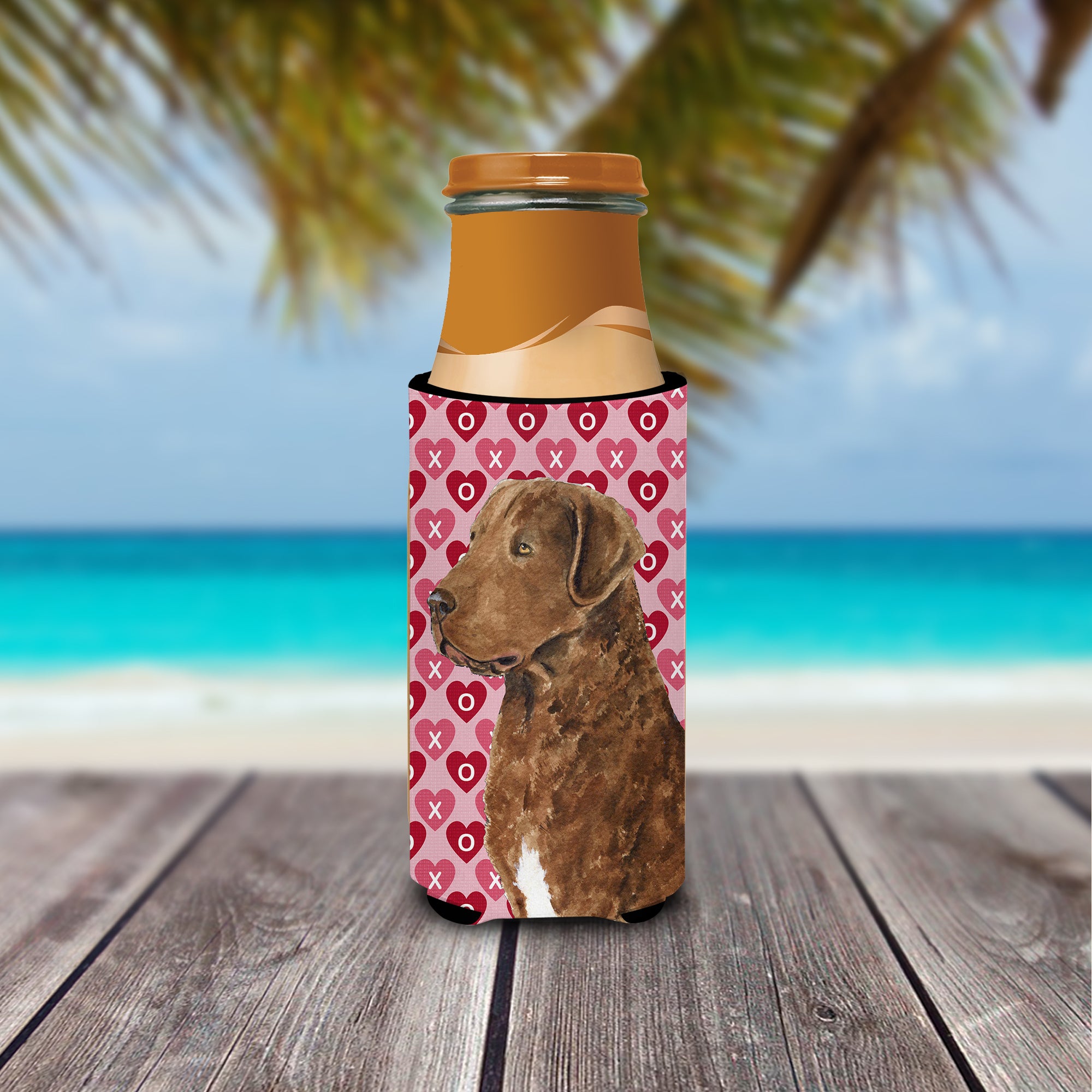 Chesapeake Bay Retriever Hearts Love and Valentine's Day Ultra Beverage Insulators for slim cans SS4531MUK.