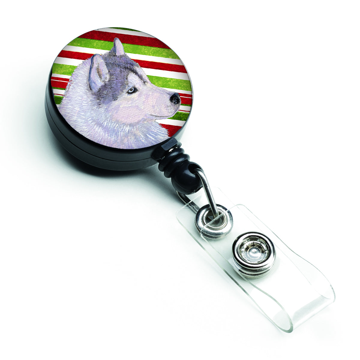 Siberian Husky Candy Cane Holiday Christmas Retractable Badge Reel SS4533BR  the-store.com.