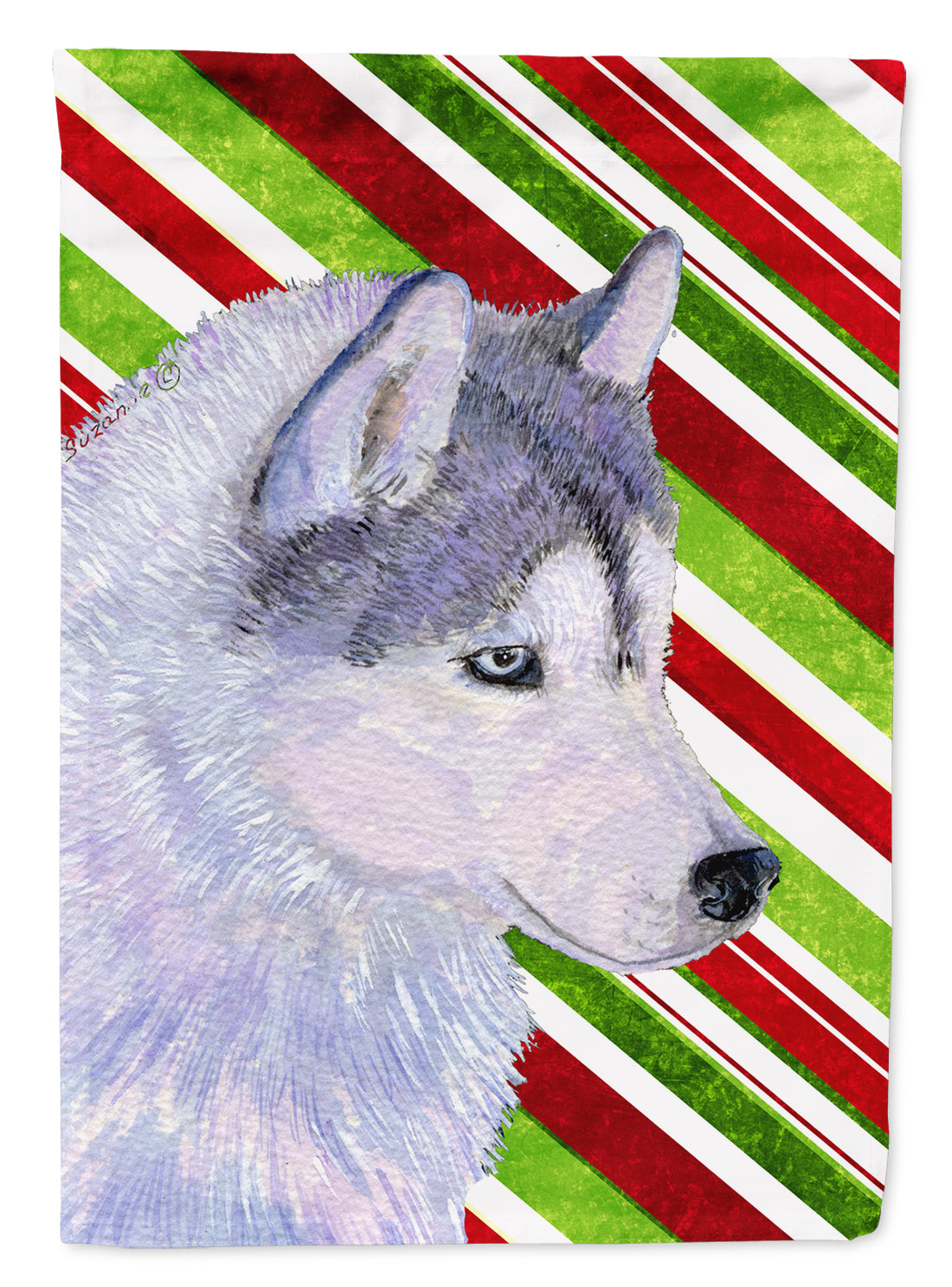 Siberian Husky Candy Cane Holiday Christmas Flag Canvas House Size  the-store.com.