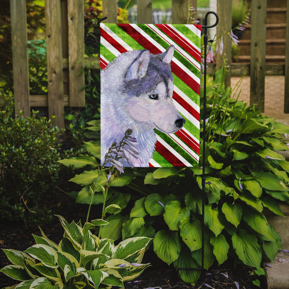 Siberian Husky Candy Cane Holiday Christmas Flag Garden Size.