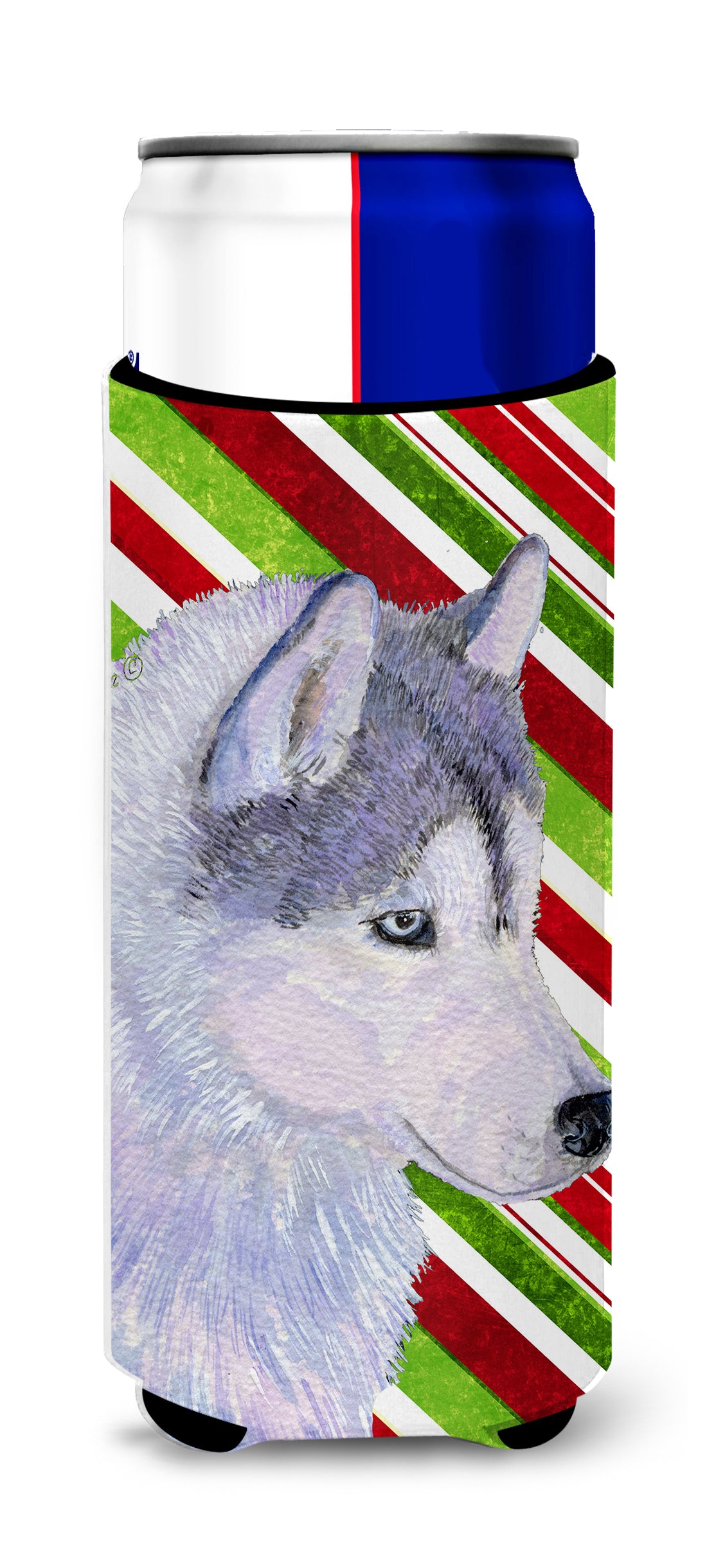 Siberian Husky Candy Cane Holiday Christmas Ultra Beverage Insulators for slim cans SS4533MUK.