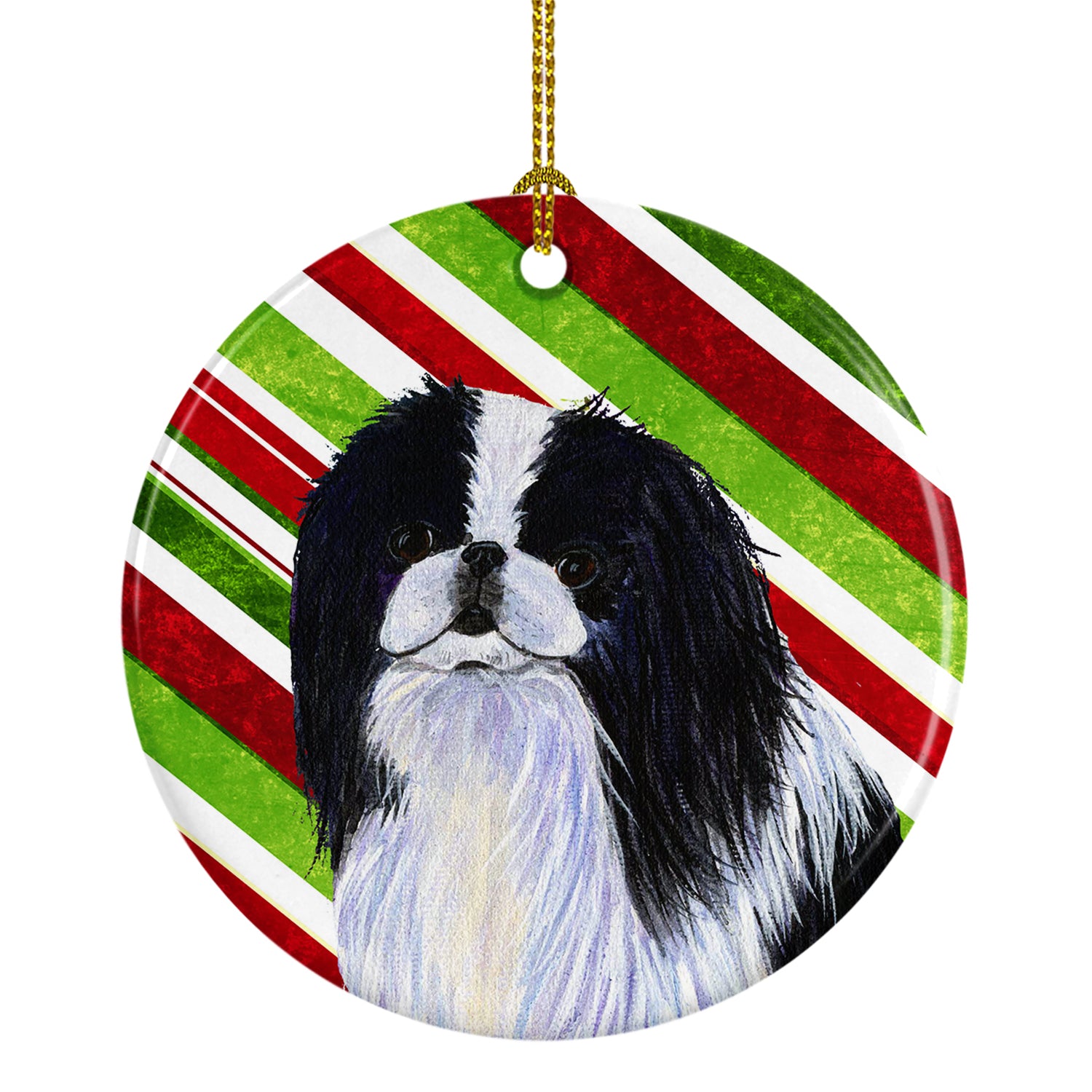 Japanese Chin Candy Cane Holiday Christmas Ceramic Ornament SS4536 - the-store.com