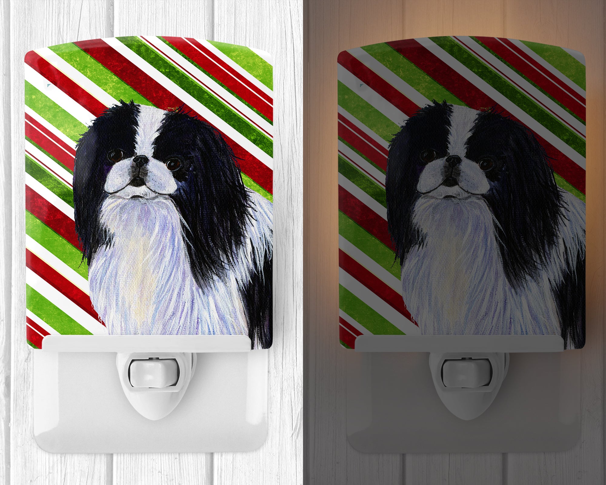 Japanese Chin Candy Cane Holiday Christmas Ceramic Night Light SS4536CNL - the-store.com