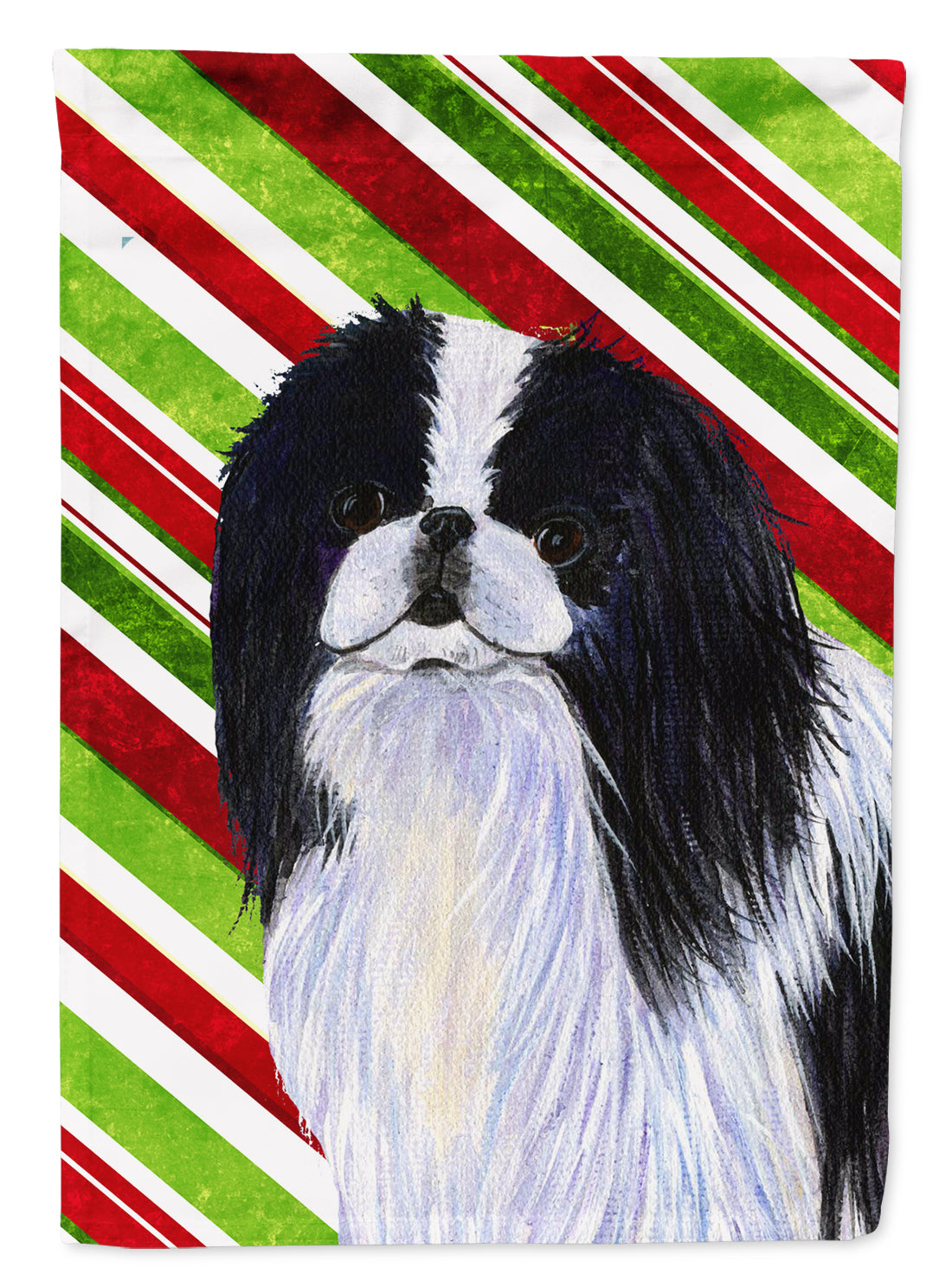 Japanese Chin Candy Cane Holiday Christmas Flag Garden Size.