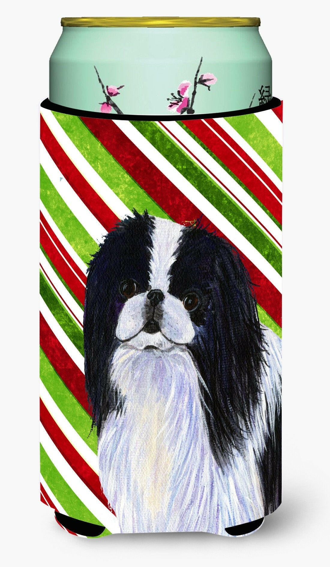 Japanese Chin Candy Cane Holiday Christmas  Tall Boy Beverage Insulator Beverage Insulator Hugger by Caroline's Treasures