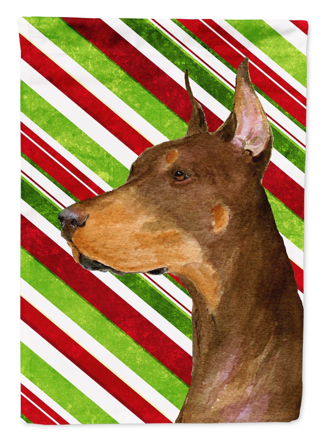 Doberman Candy Cane Holiday Christmas Flag Canvas House Size  the-store.com.