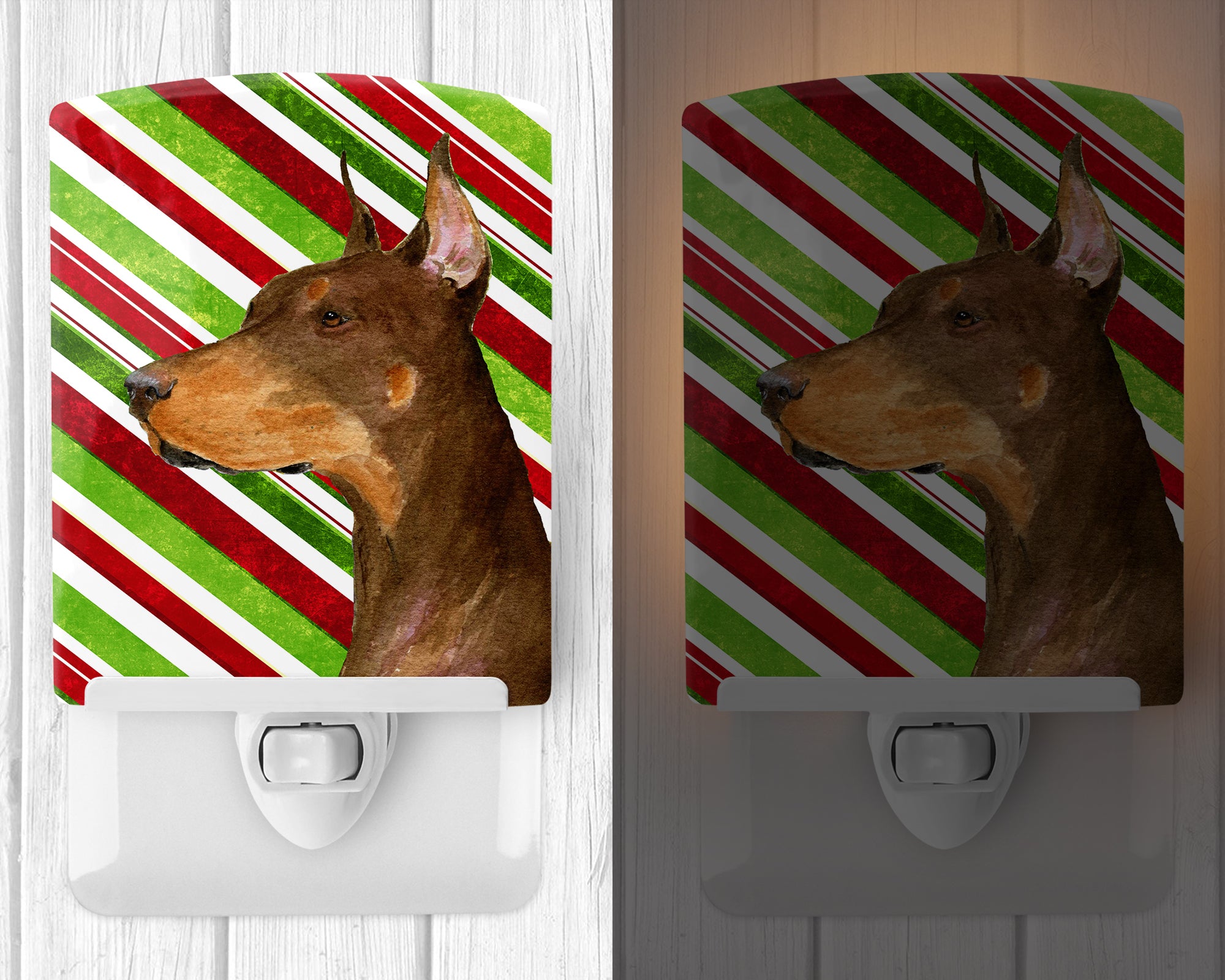 Doberman Candy Cane Holiday Christmas Ceramic Night Light SS4537CNL - the-store.com