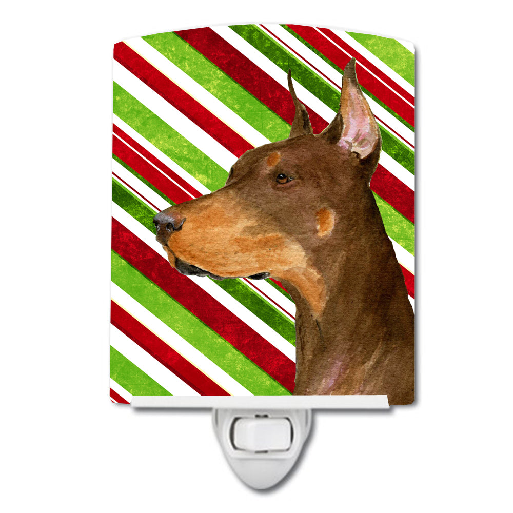 Doberman Candy Cane Holiday Christmas Ceramic Night Light SS4537CNL - the-store.com