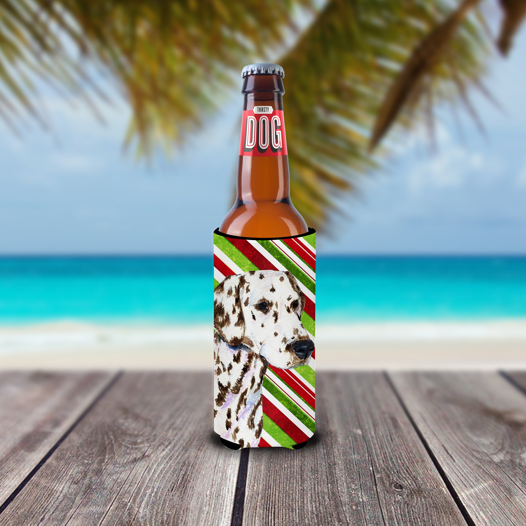 Dalmatian Candy Cane Holiday Christmas Ultra Beverage Insulators for slim cans SS4538MUK.