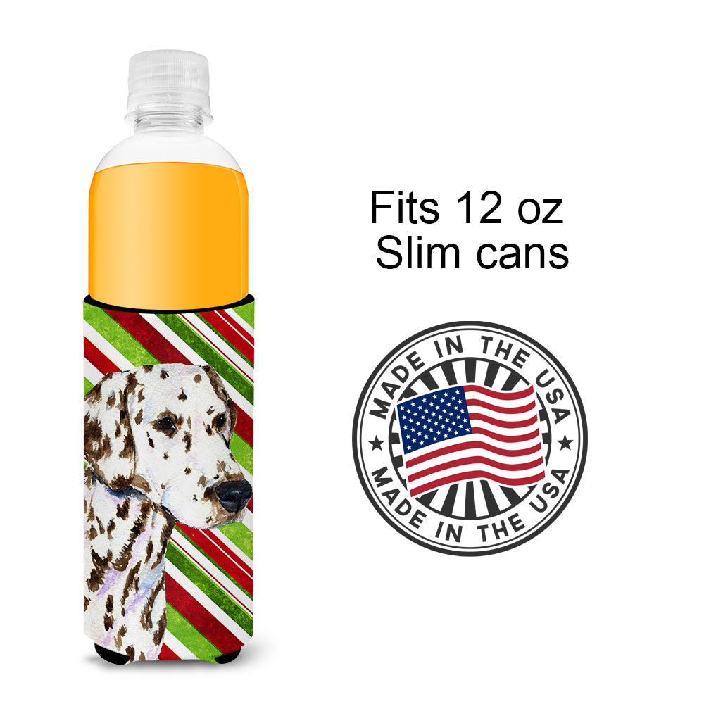 Dalmatian Candy Cane Holiday Christmas Ultra Beverage Insulators for slim cans SS4538MUK.