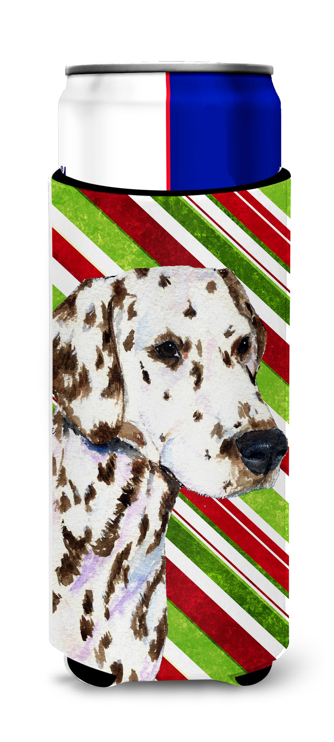 Dalmatian Candy Cane Holiday Christmas Ultra Beverage Insulators for slim cans SS4538MUK.