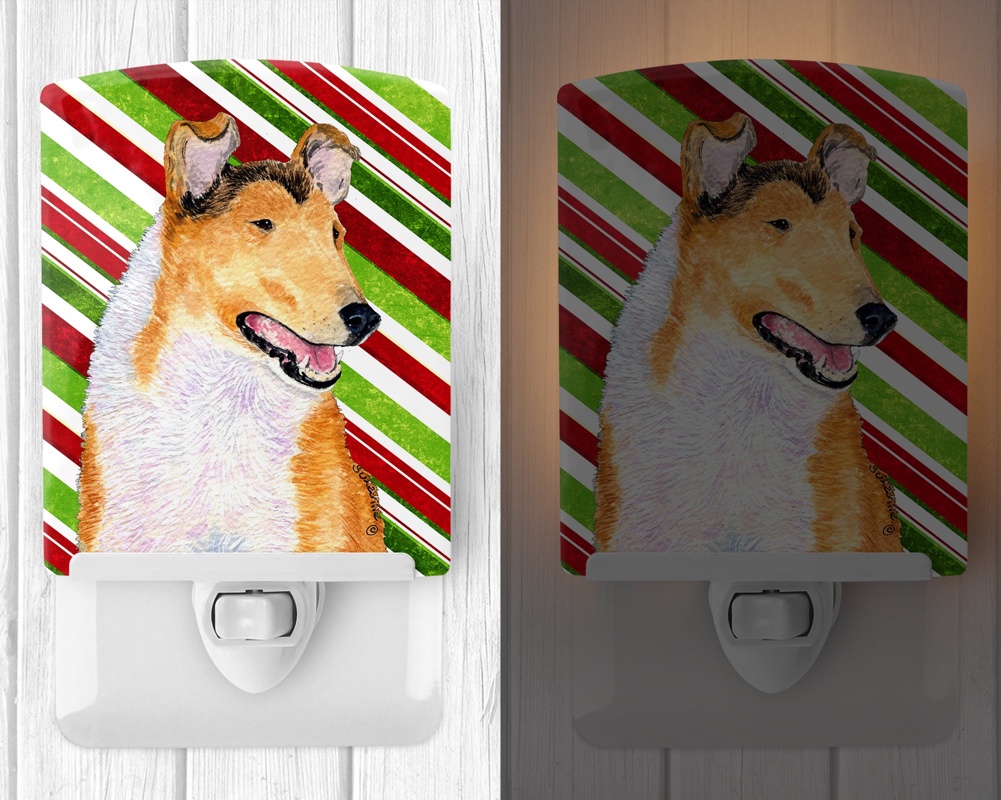 Collie Smooth Candy Cane Holiday Christmas Ceramic Night Light SS4539CNL - the-store.com