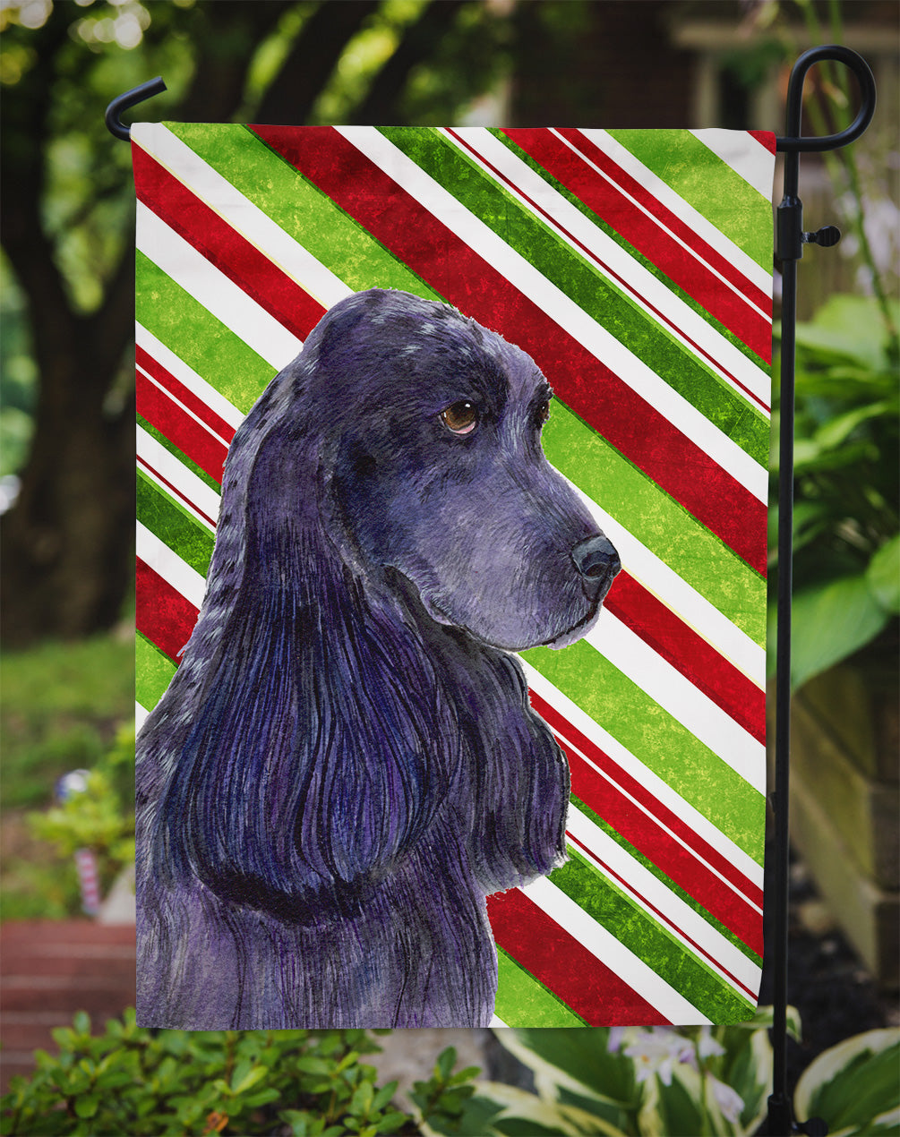 Cocker Spaniel Candy Cane Holiday Christmas Flag Garden Size.