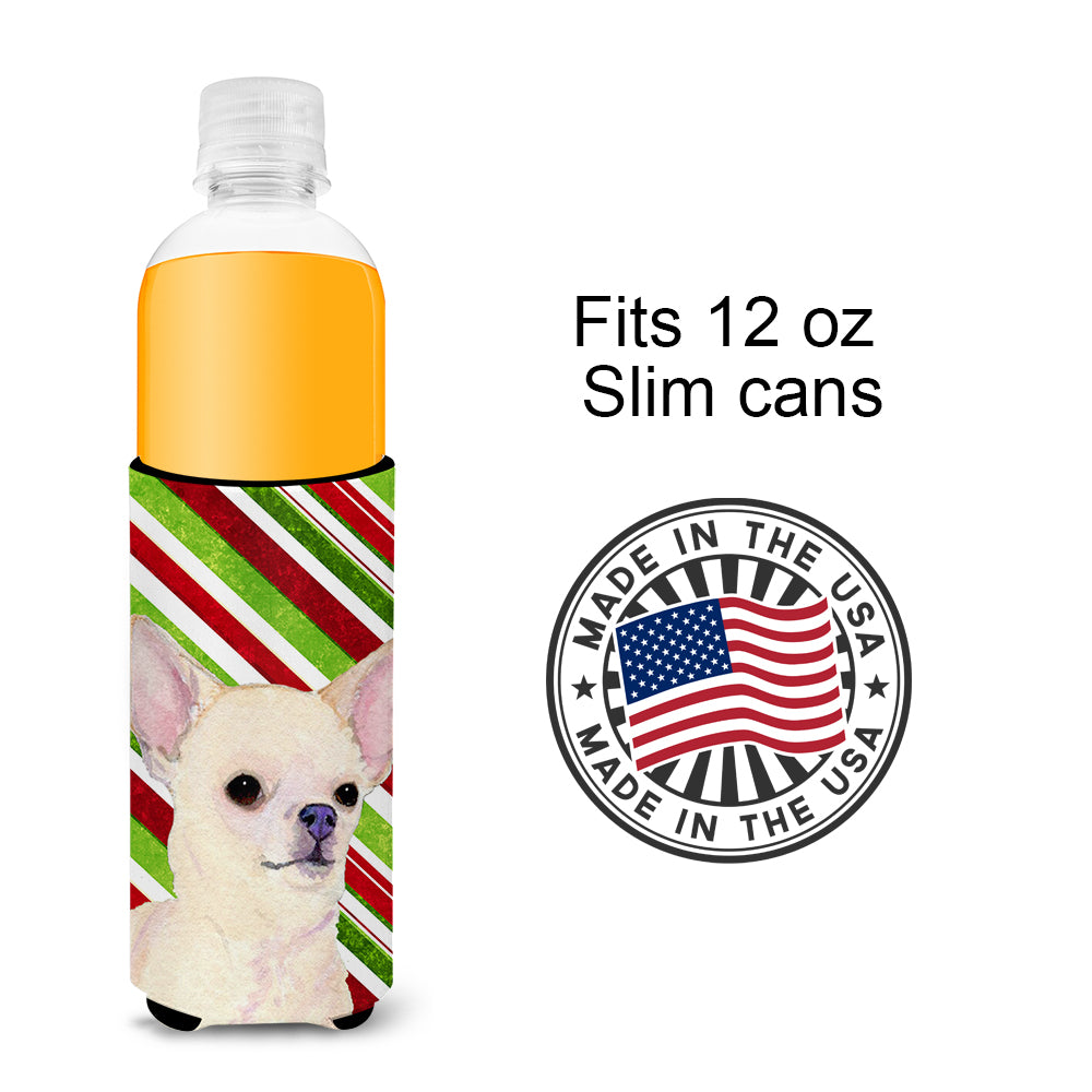 Chihuahua Candy Cane Holiday Christmas Ultra Beverage Insulators for slim cans SS4541MUK.