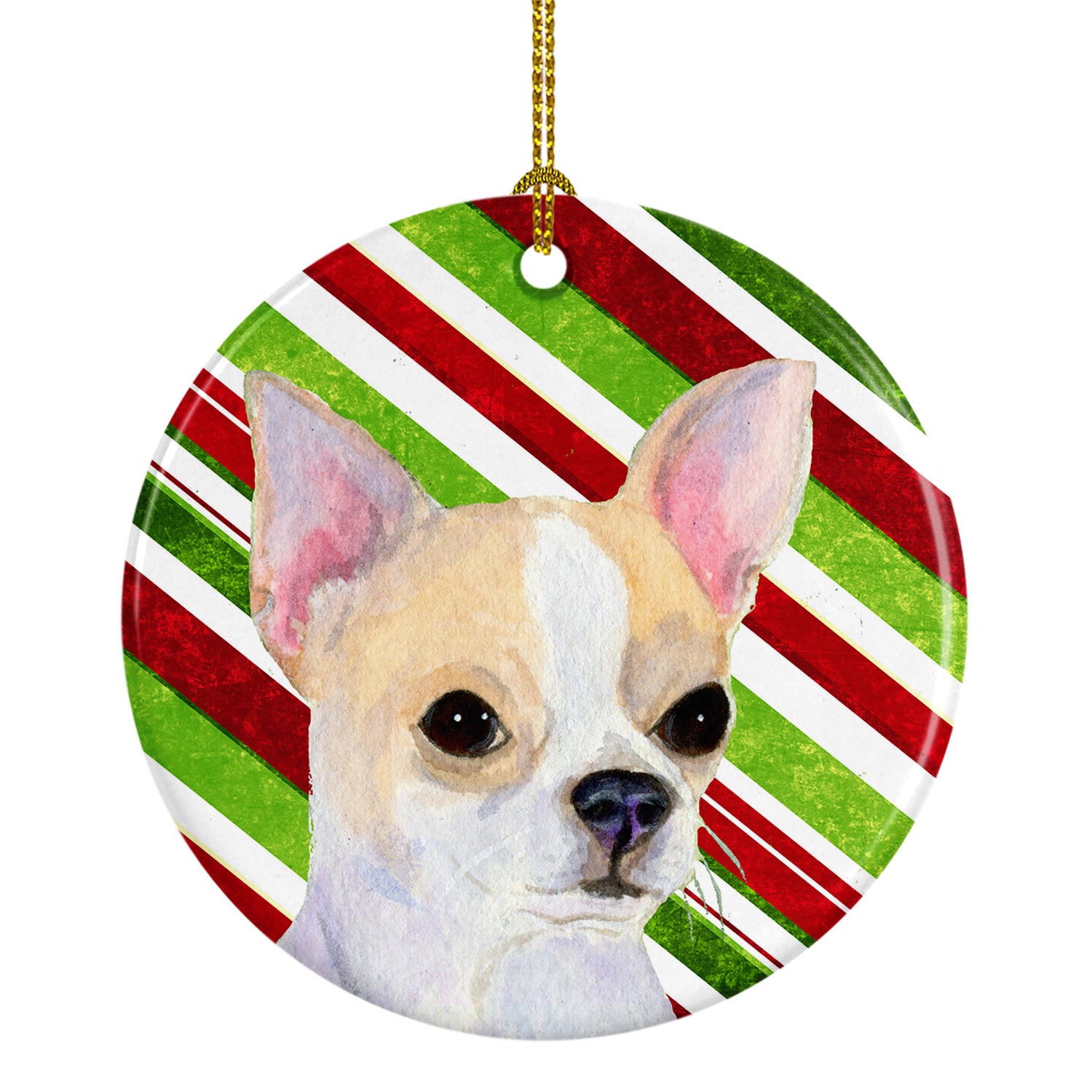 Chihuahua Candy Cane Holiday Christmas Ceramic Ornament SS4543 - the-store.com