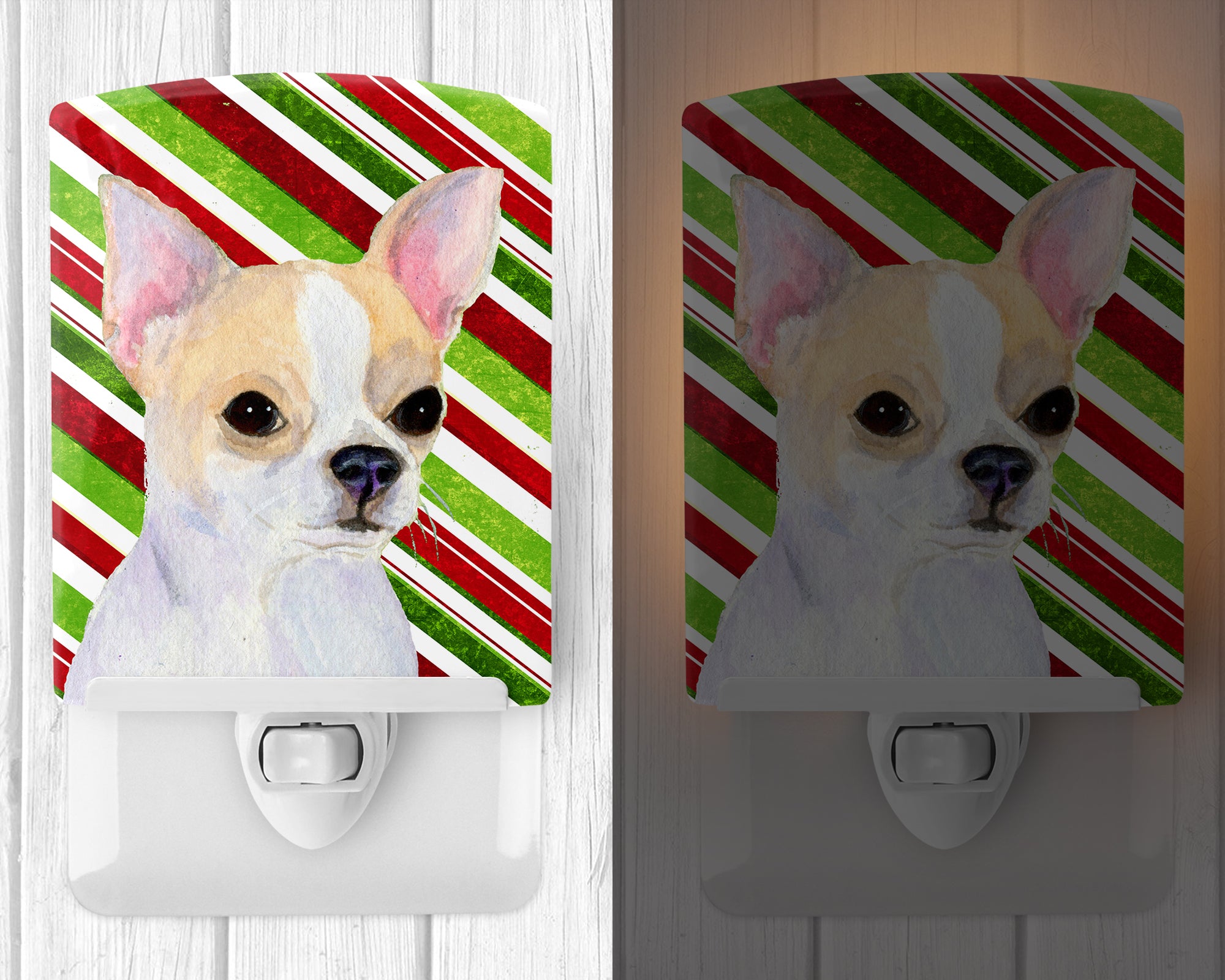 Chihuahua Candy Cane Holiday Christmas Ceramic Night Light SS4543CNL - the-store.com