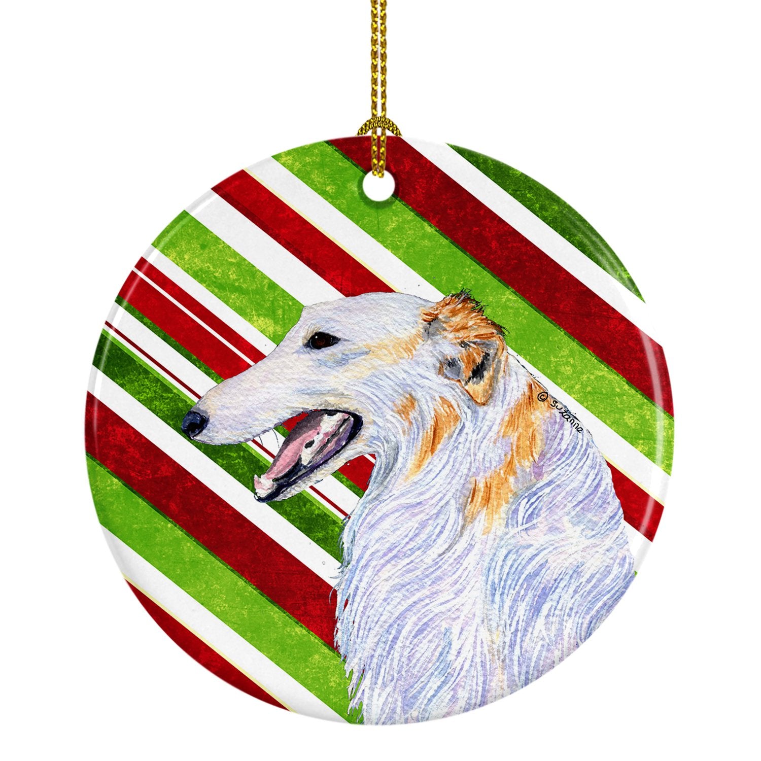 Borzoi Candy Cane Holiday Christmas Ceramic Ornament SS4544 by Caroline's Treasures