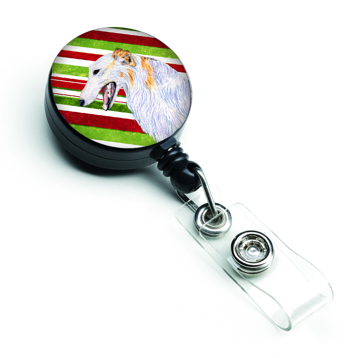 Borzoi Candy Cane Holiday Christmas Retractable Badge Reel SS4544BR  the-store.com.