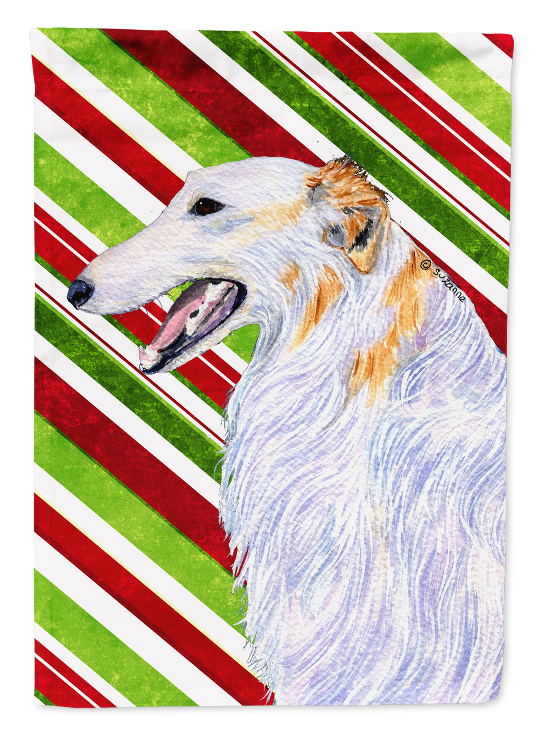 Borzoi Candy Cane Holiday Christmas Flag Garden Size.